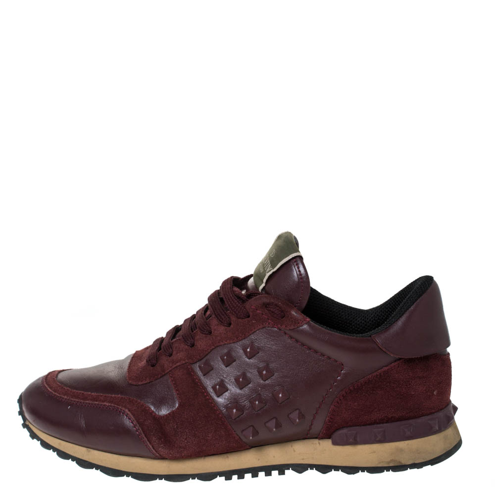 

Valentino Burgundy Leather and Suede Rockstud Sneakers Size