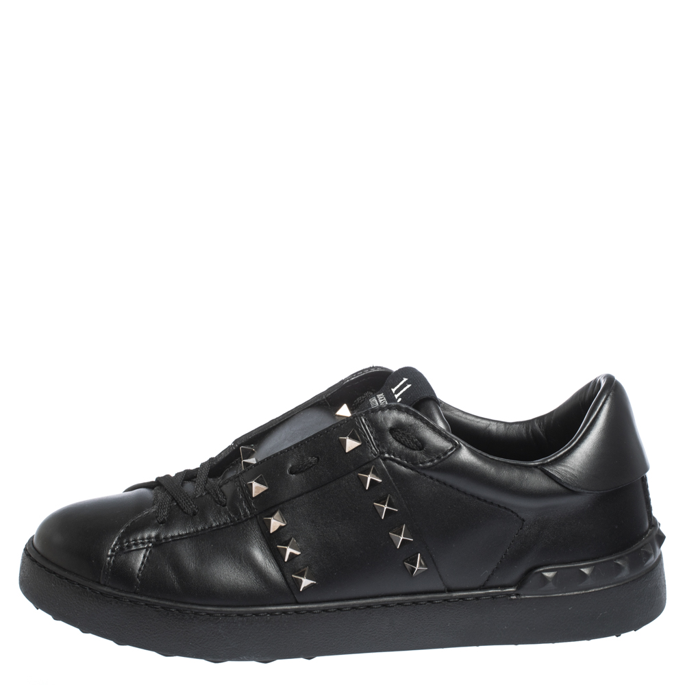 

Valentino Black Leather Rockstud Untitled 11 Low Top Sneakers Size