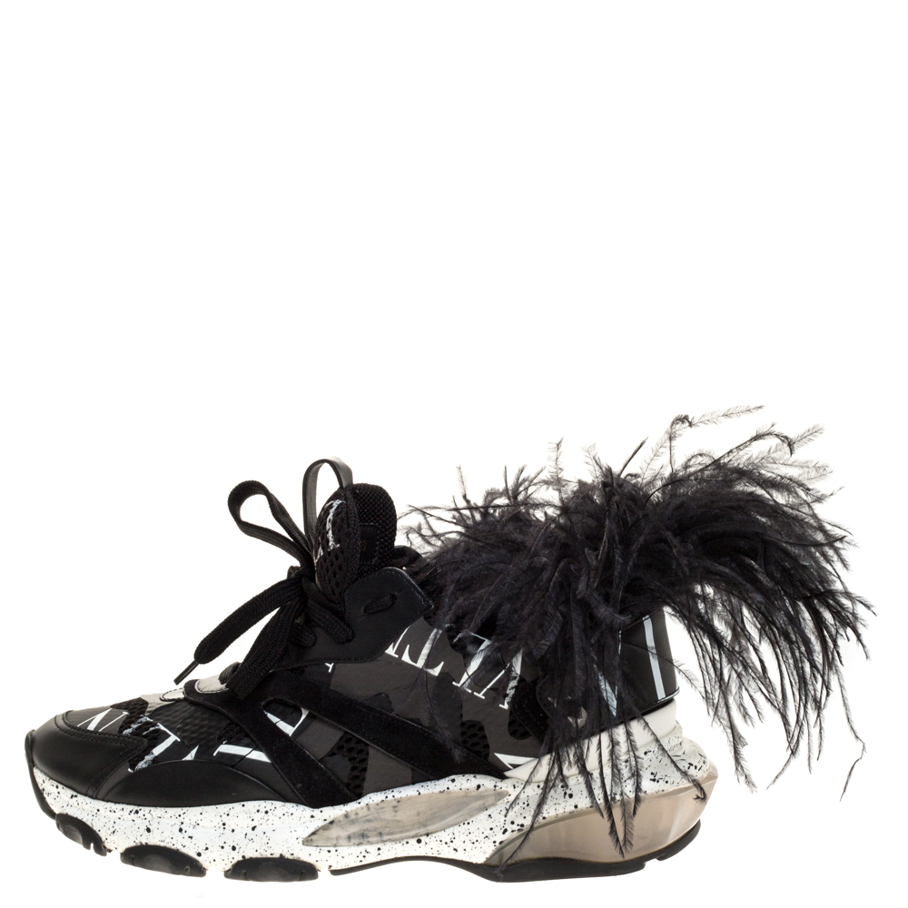 

Valentino Black Camouflage Leather and Mesh Feather Bounce Sneakers Size