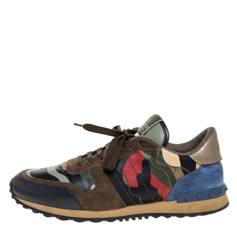 

Valentino Garavani Multicolor Leather And Canvas Camouflage Rockstud Low Top Sneakers Size
