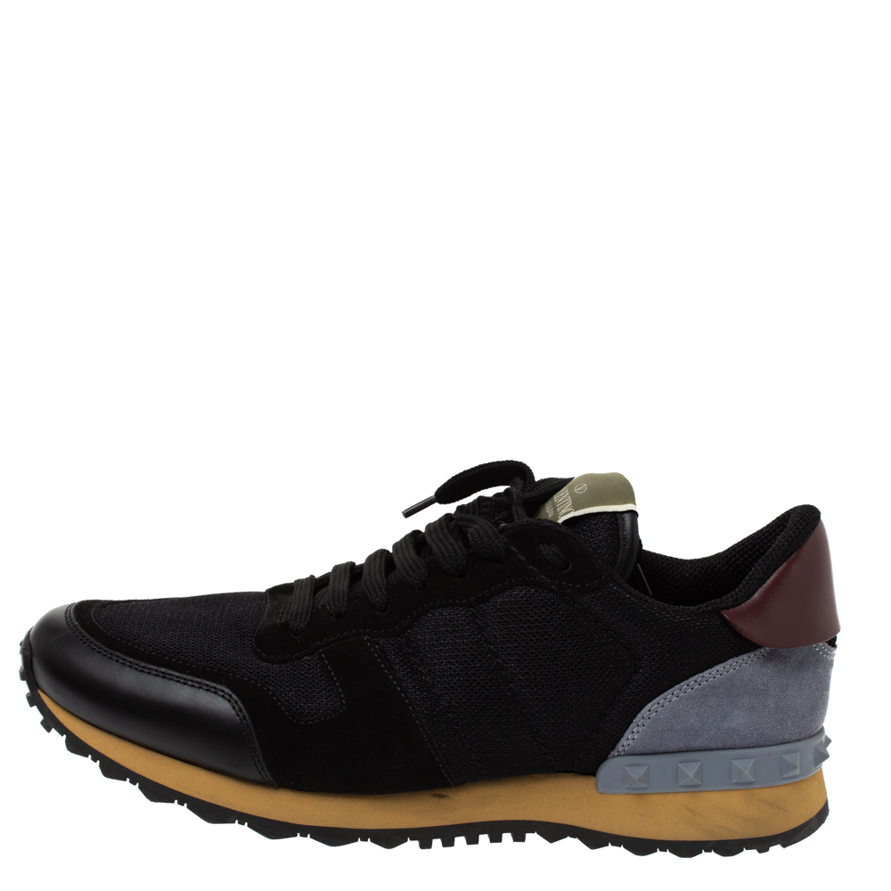 

Valentino Black Suede Leather And Mesh Rockrunner Low Top Sneakers Size