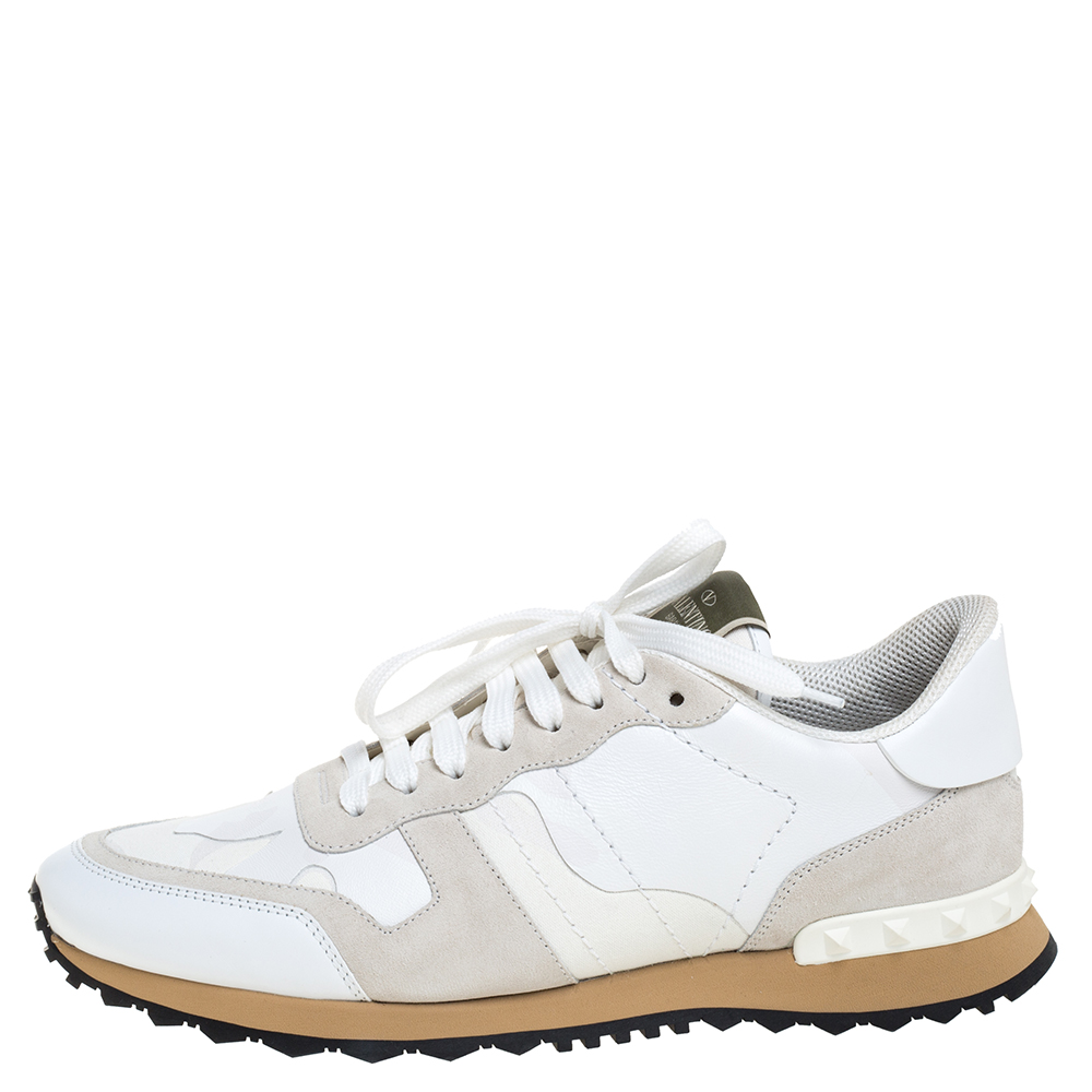 

Valentino White Camouflage Canvas And Suede Leather Rockrunner Low Top Sneakers Size