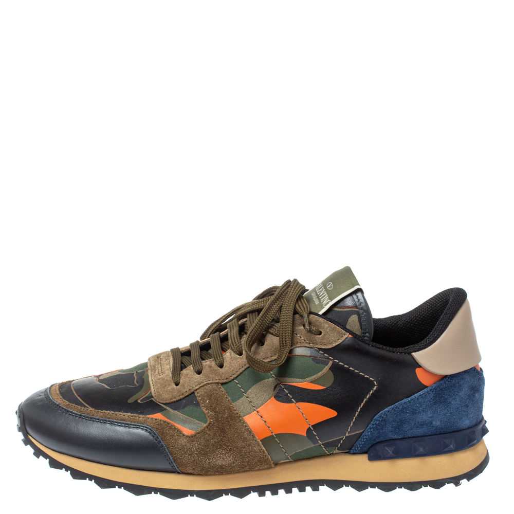 

Valentino Multicolor Camouflage Printed Canvas/Leather and Suede Rockrunner Sneakers Size