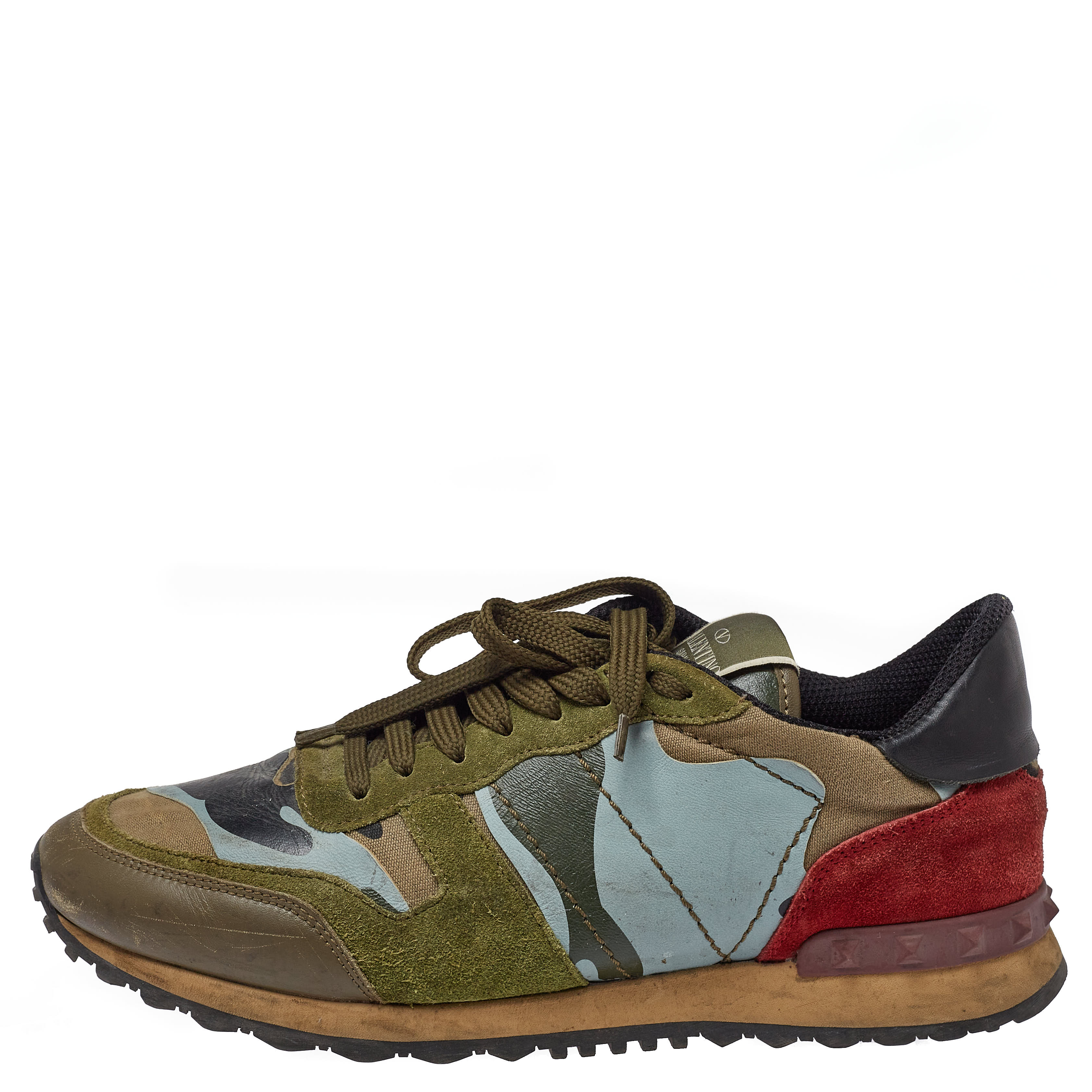 

Valentino Multicolor Camo Leather and Suede Rockrunner Sneakers Size