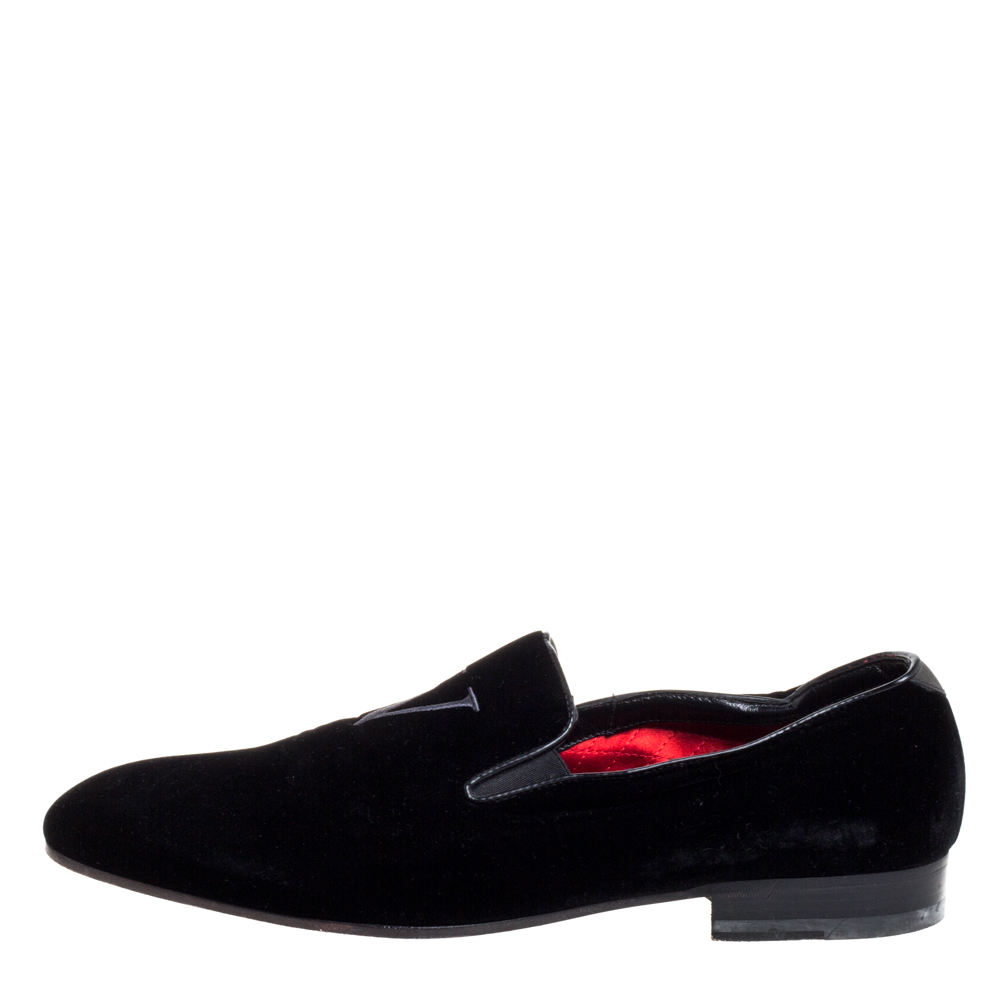 

Valentino Black Velvet V Logo loafers Size