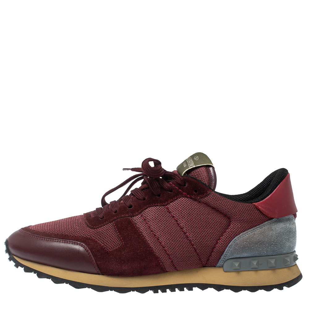 

Valentino Burgundy Suede Leather And Mesh Rockrunner Low Top Sneakers Size
