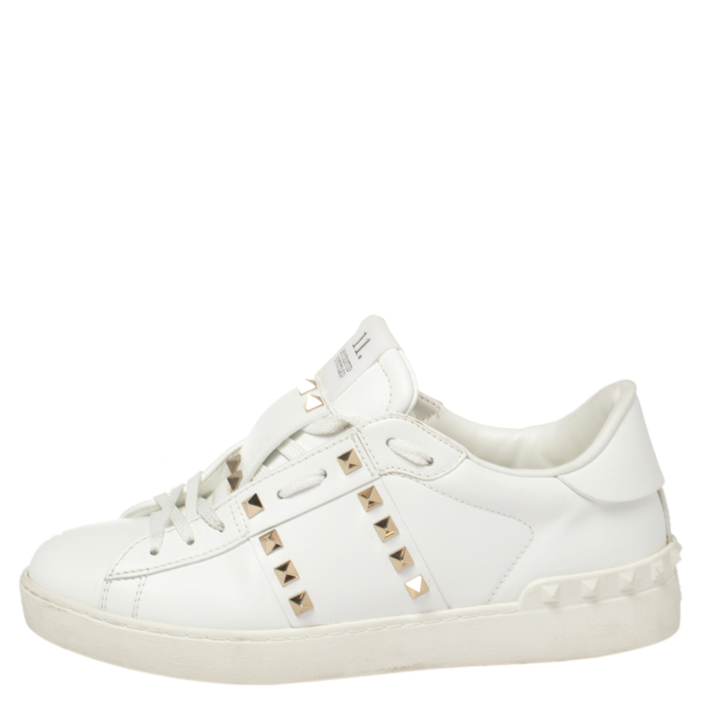 

Valentino White Leather Rockstud Untitled Low-Top Sneakers Size