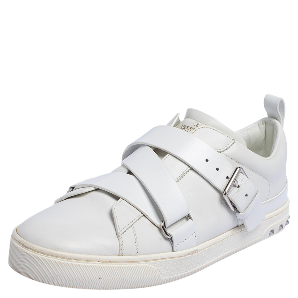 Pre-owned Valentino Garavani White Leather Criss Cross Slip On Sneakers Size 42.5