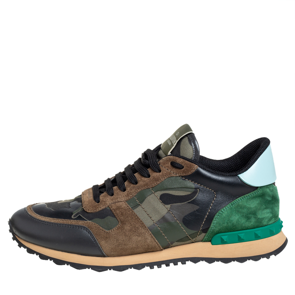 

Valentino Multicolor Camouflage Print Suede And Leather Rockrunner Sneakers Size