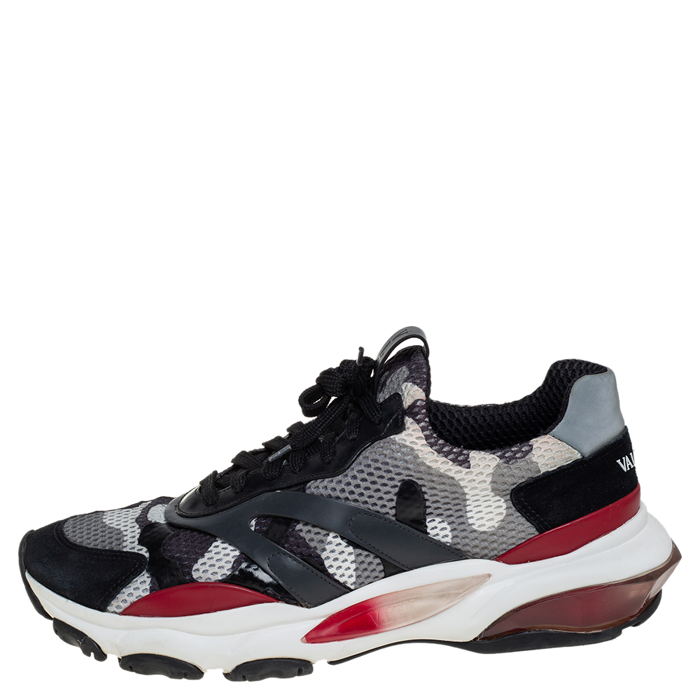 

Valentino Multicolor Camouflage Print Mesh And Suede Bounce Low Top Sneakers Size