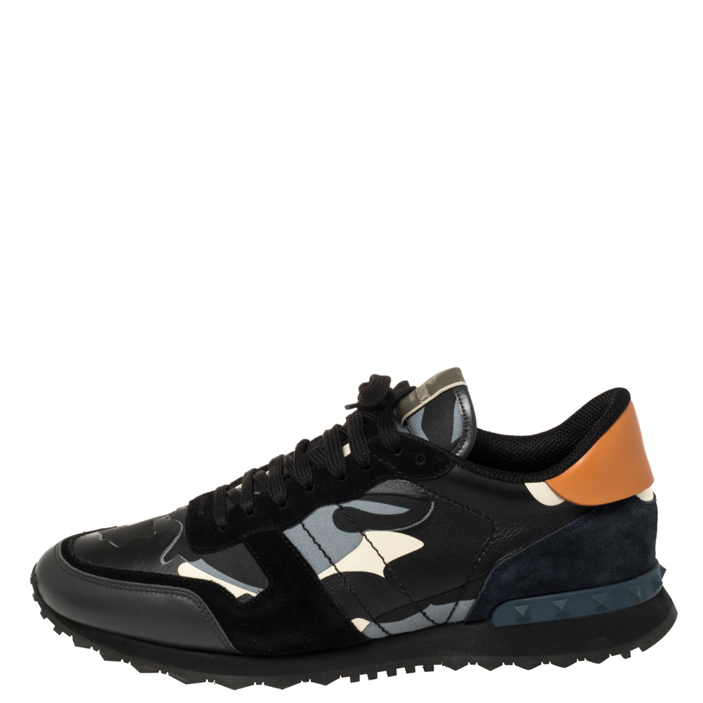 

Valentino Multicolor Camouflage Print Suede And Leather Rockrunner Sneakers Size
