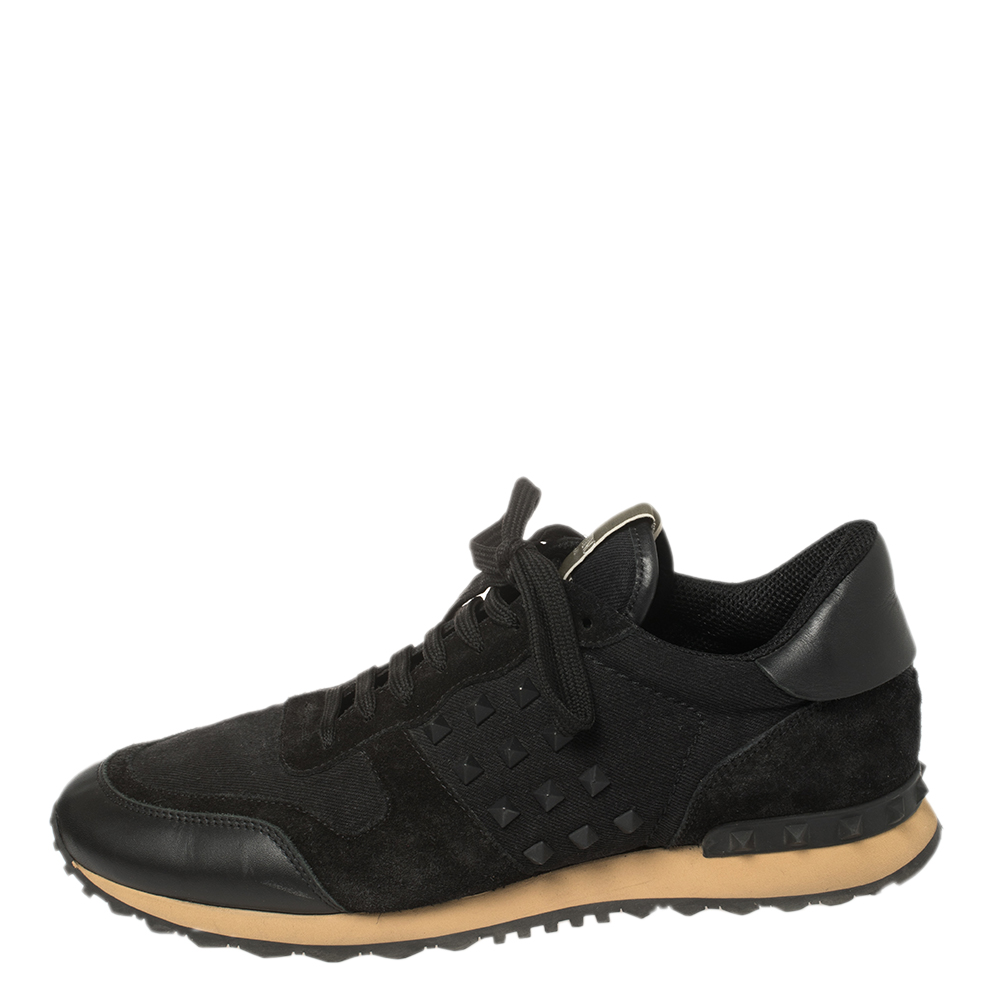 

Valentino Black Leather and Suede Rockstud Trainer Sneakers Size