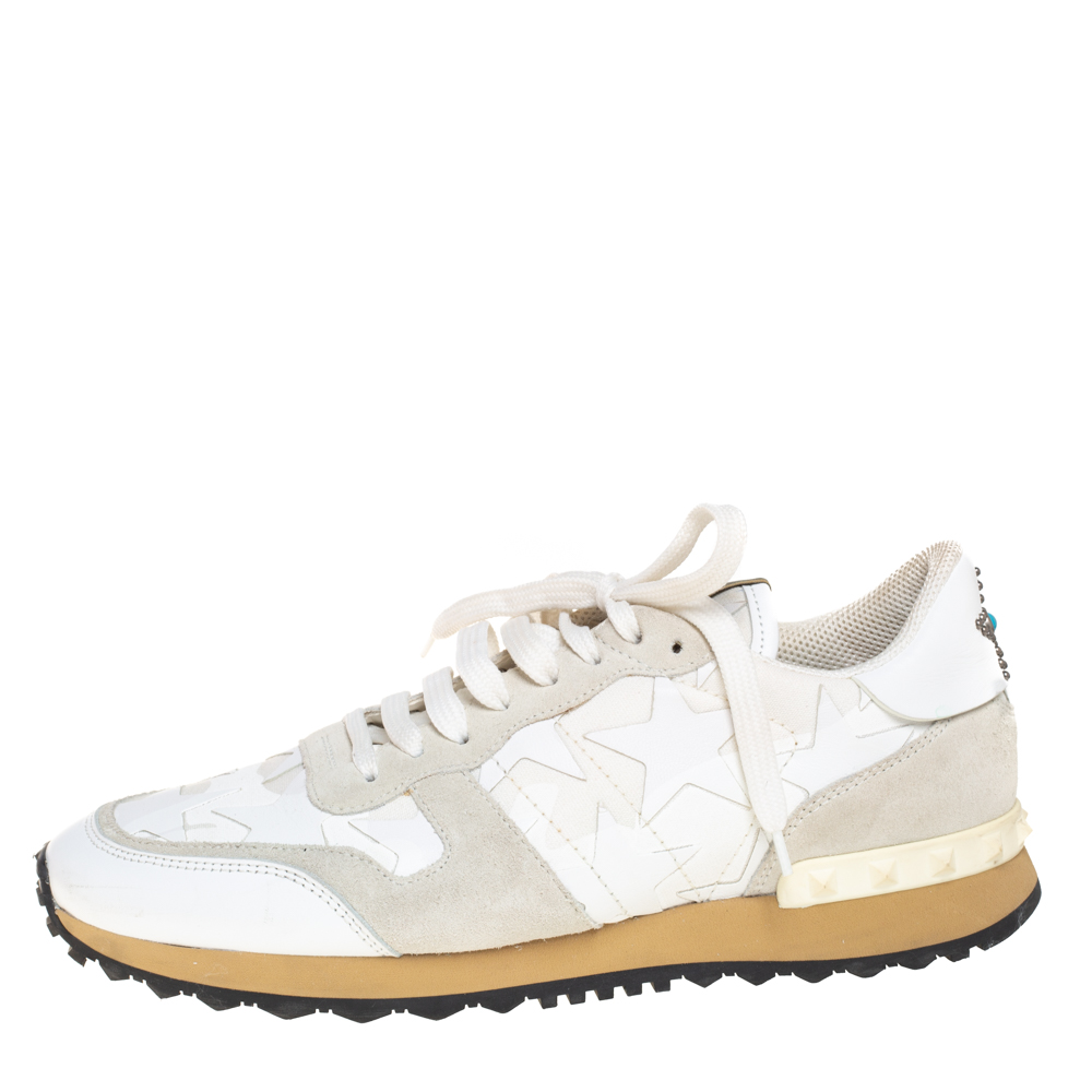 

Valentino White/Grey Suede And Leather Rockrunner Low Top Sneakers Size