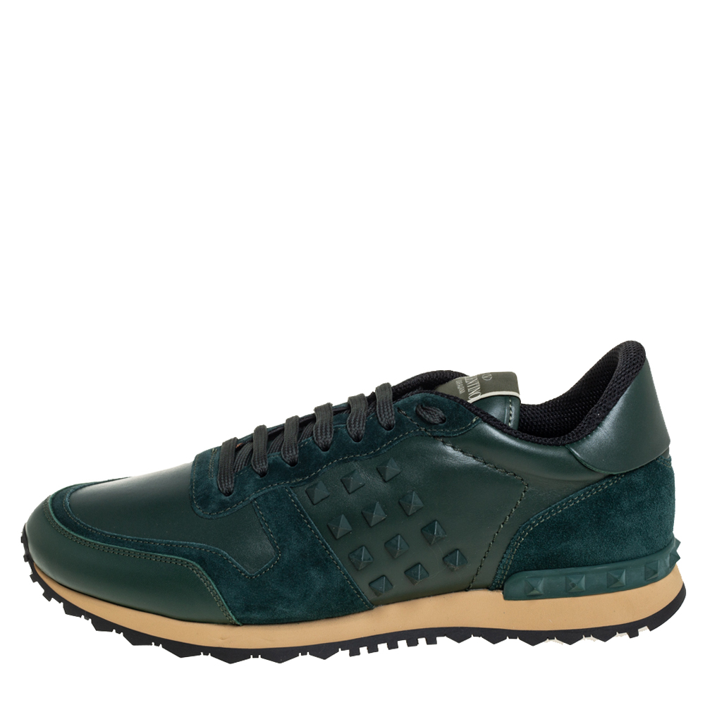 

Valentino Green Leather And Suede Rockstud Low Top Sneakers Size
