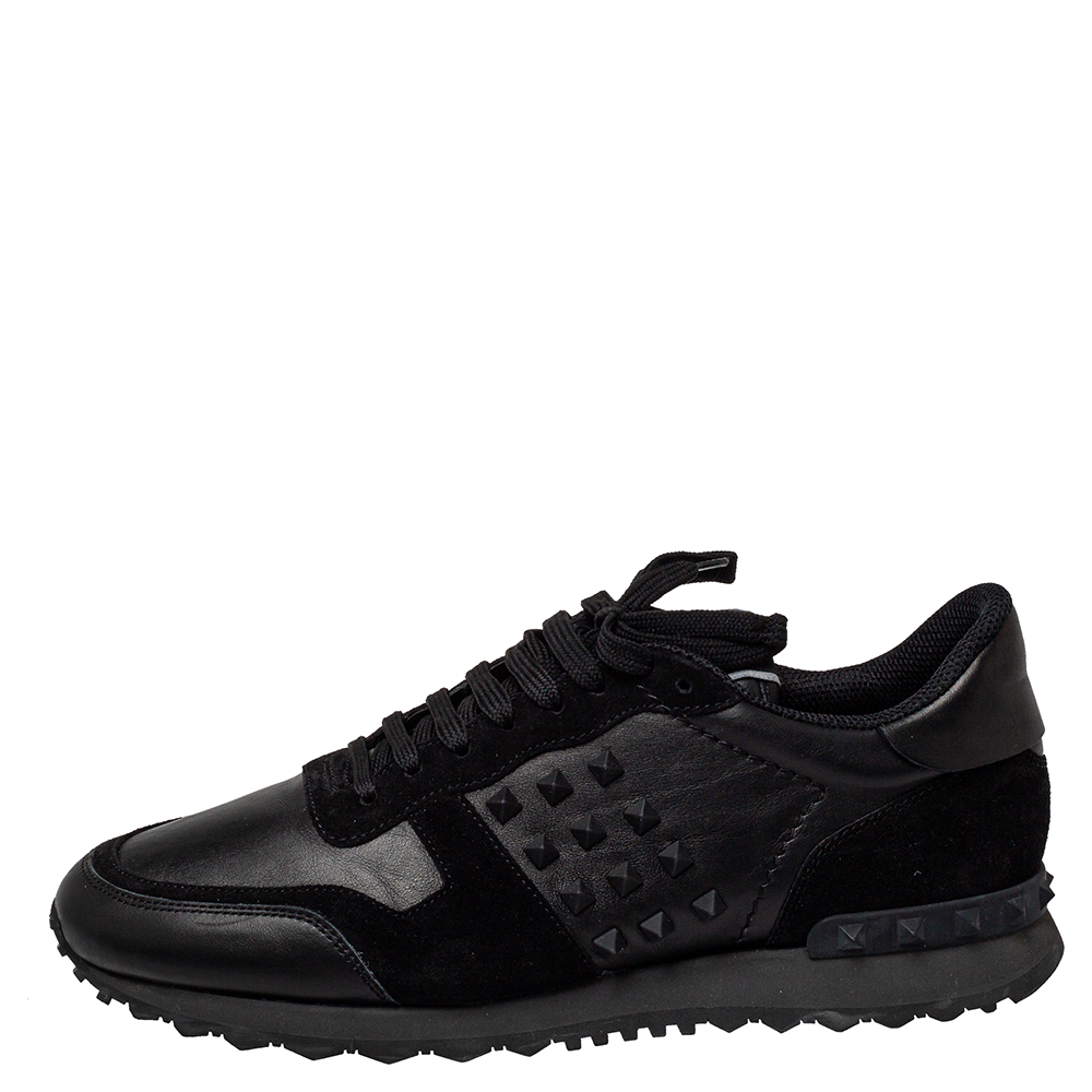 

Valentino Black Leather And Suede Rockstud Low Top Sneakers Size
