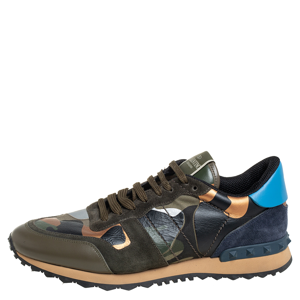 

Valentino Multicolor Camouflage Print Canvas And Leather Rockstud Low Top Sneakers Size