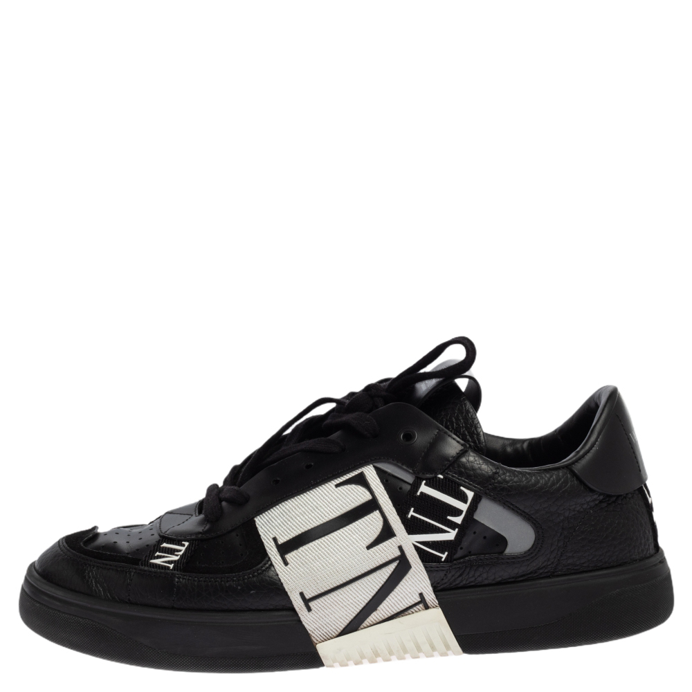 

Valentino Black/White Leather And Nylon Fabric VLTN Low Top Sneakers Size