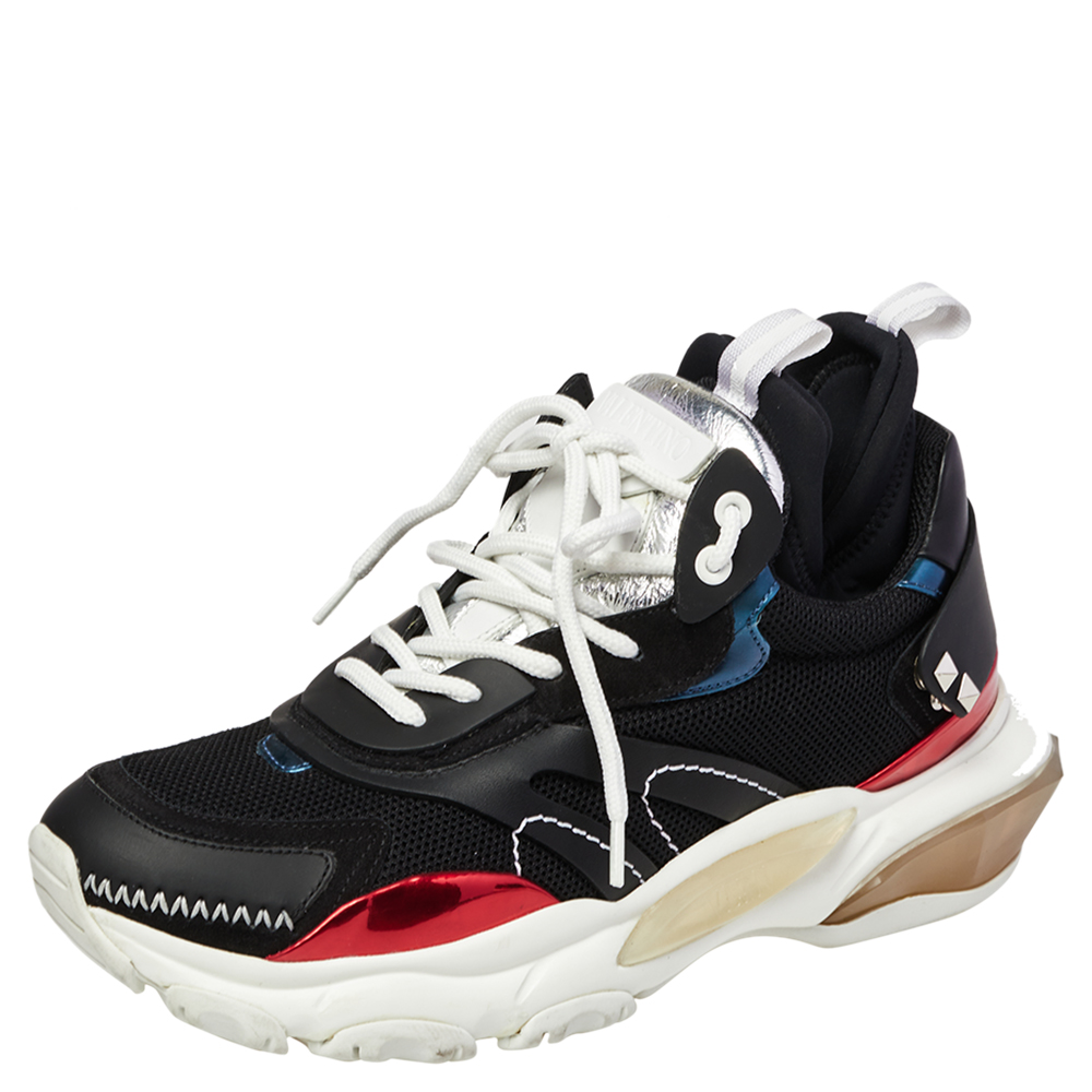 مملوكة مسبقًا Valentino Multicolor Leather And Net Lace Up Sneakers Size 40