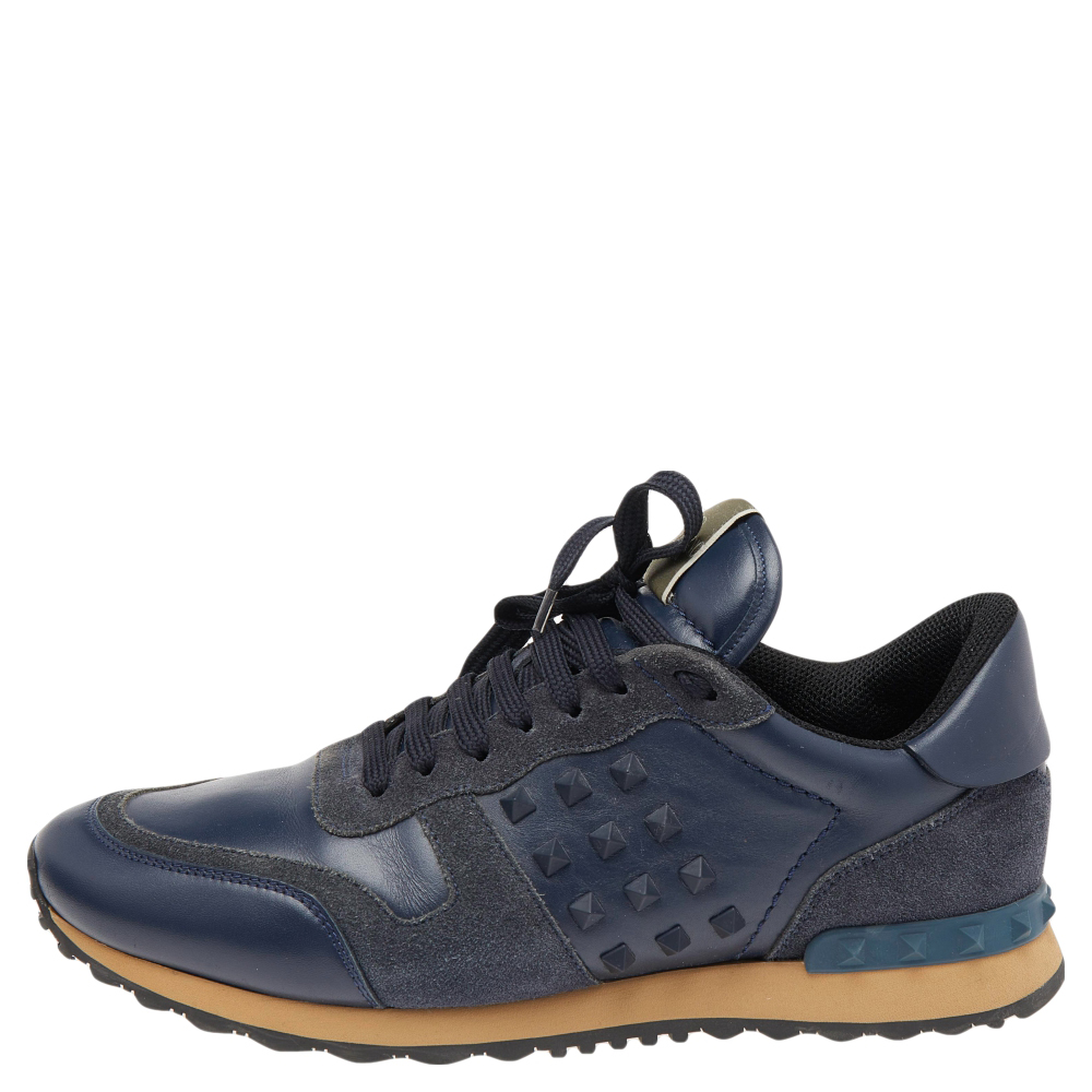 

Valentino Navy Blue Suede And Leather Rockrunner Low Top Sneakers Size