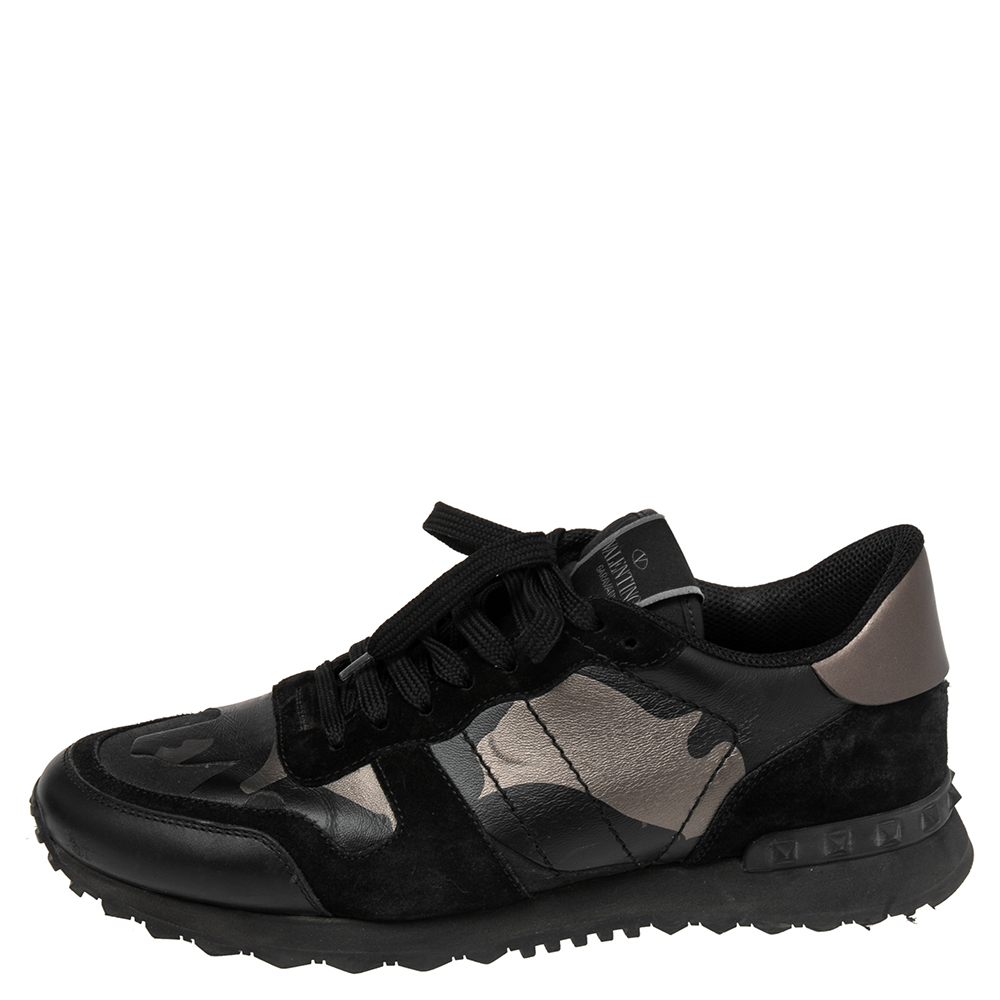 

Valentino Black Suede And Camo Leather Rockstud Sneakers Size