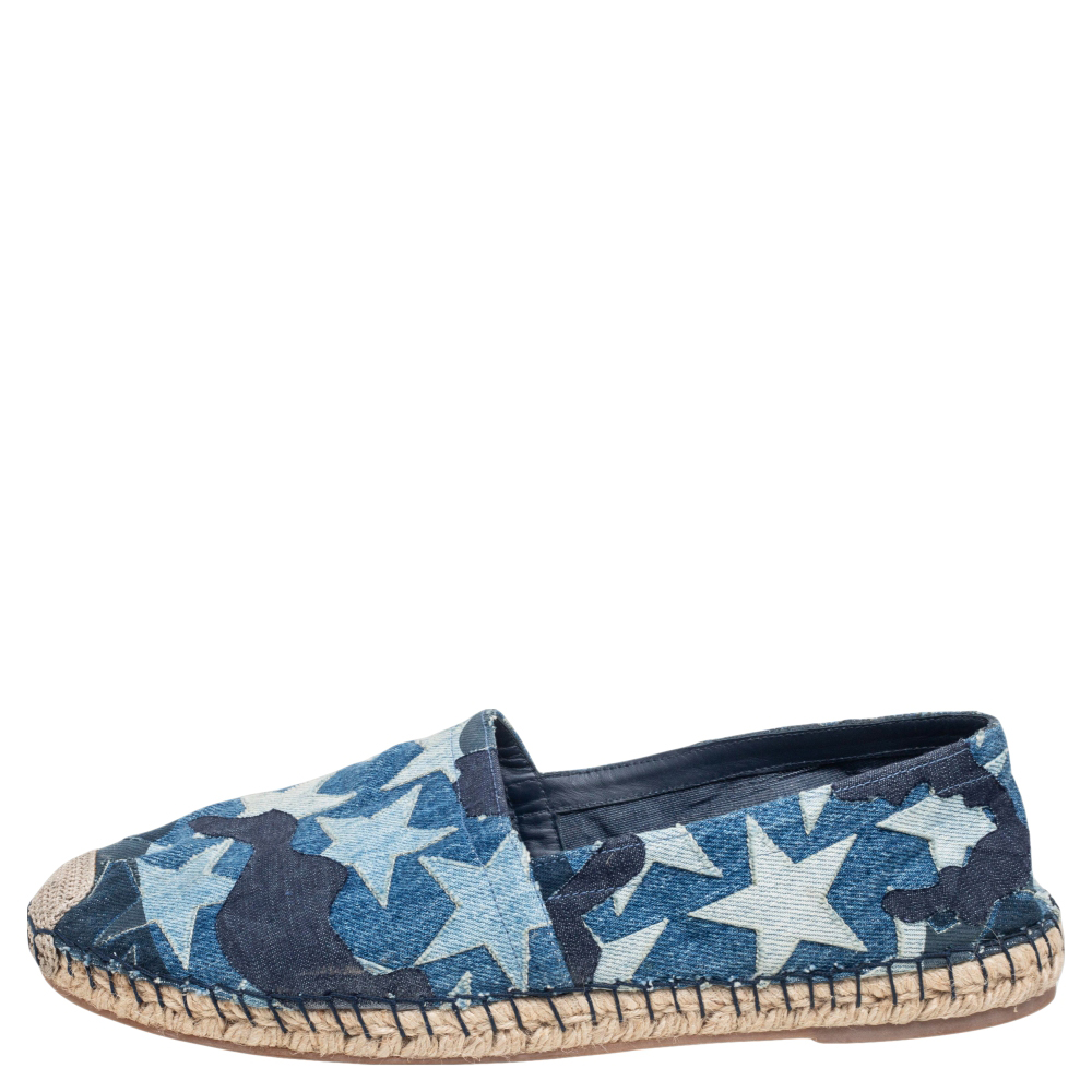 

Valentino Blue Denim Stars Espadrille Flat Sandals Size