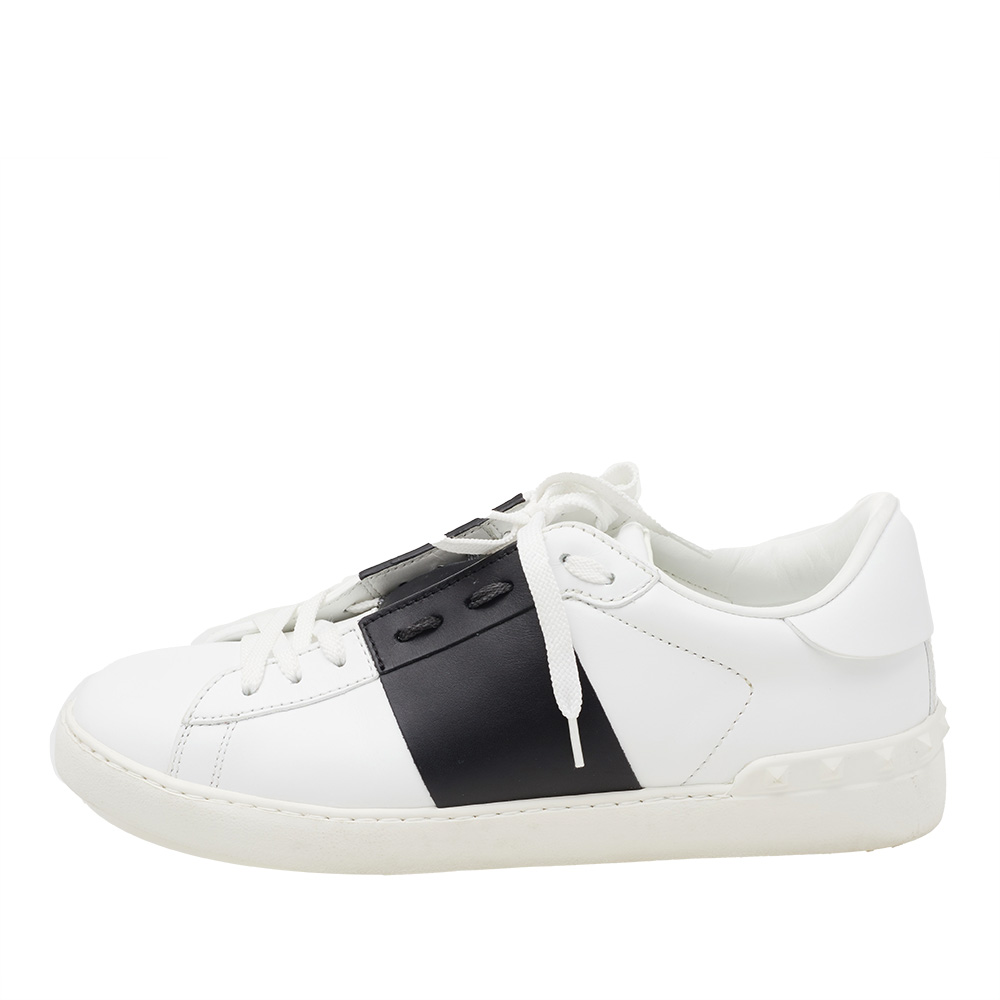 

Valentino White/Black Band Leather Open Low Top Sneakers Size