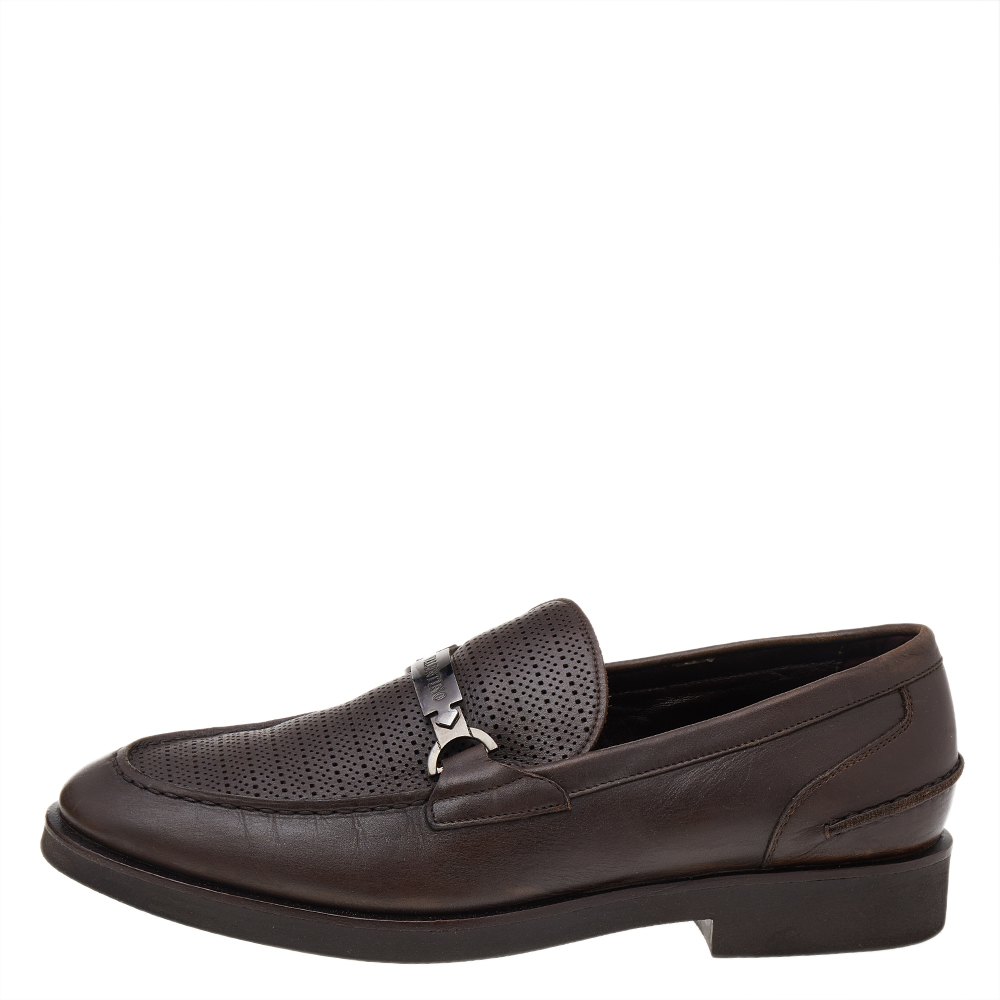 

Valentino Dark Brown Leather Slip On Penny Loafers Size