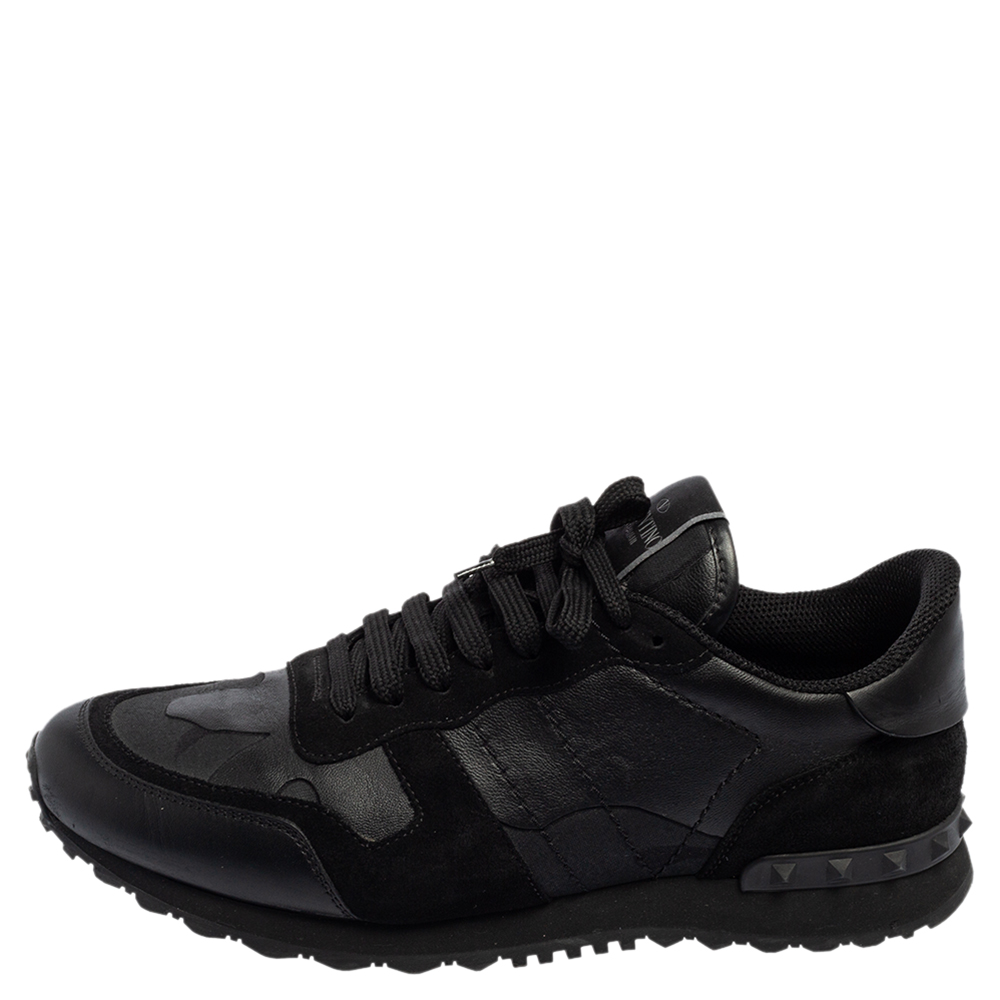 

Valentino Black Leather, Canvas and Suede Rockrunner Low-Top Sneakers Size