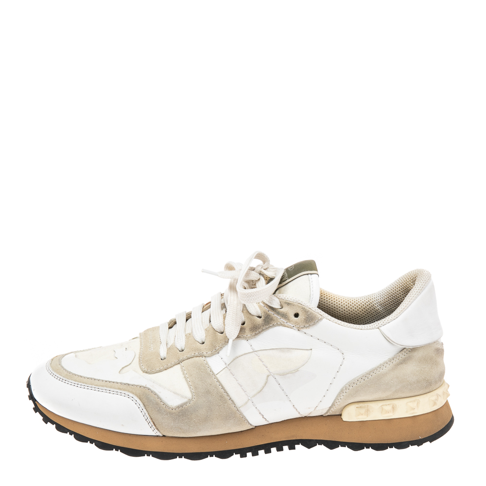 

Valentino Grey/White Leather and Suede Rockrunner Low-Top Sneakers Size