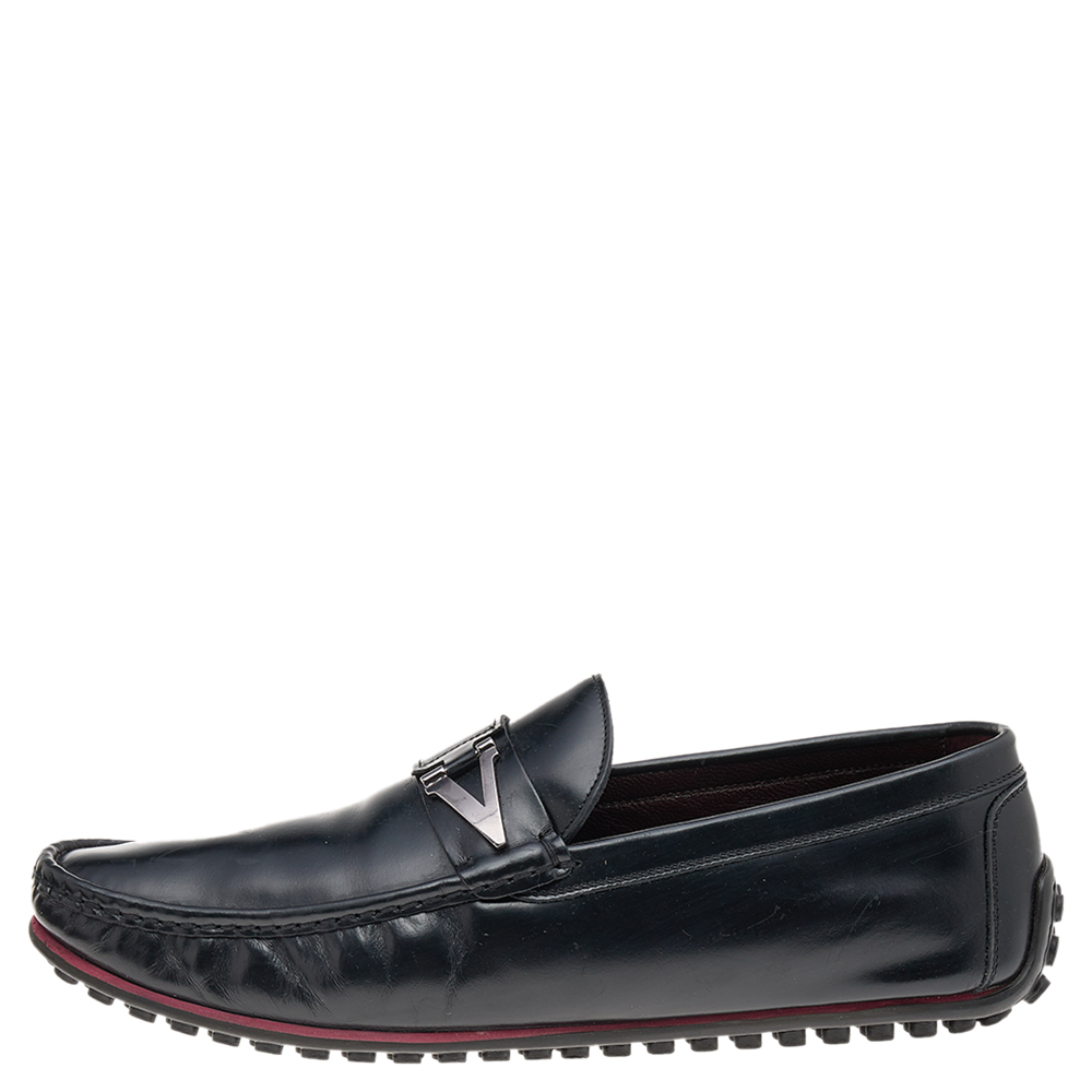 

Valentino Black Leather Logo Slip On Loafers Size