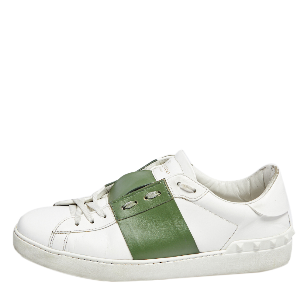 

Valentino White/Green Leather Low Top Sneakers Size