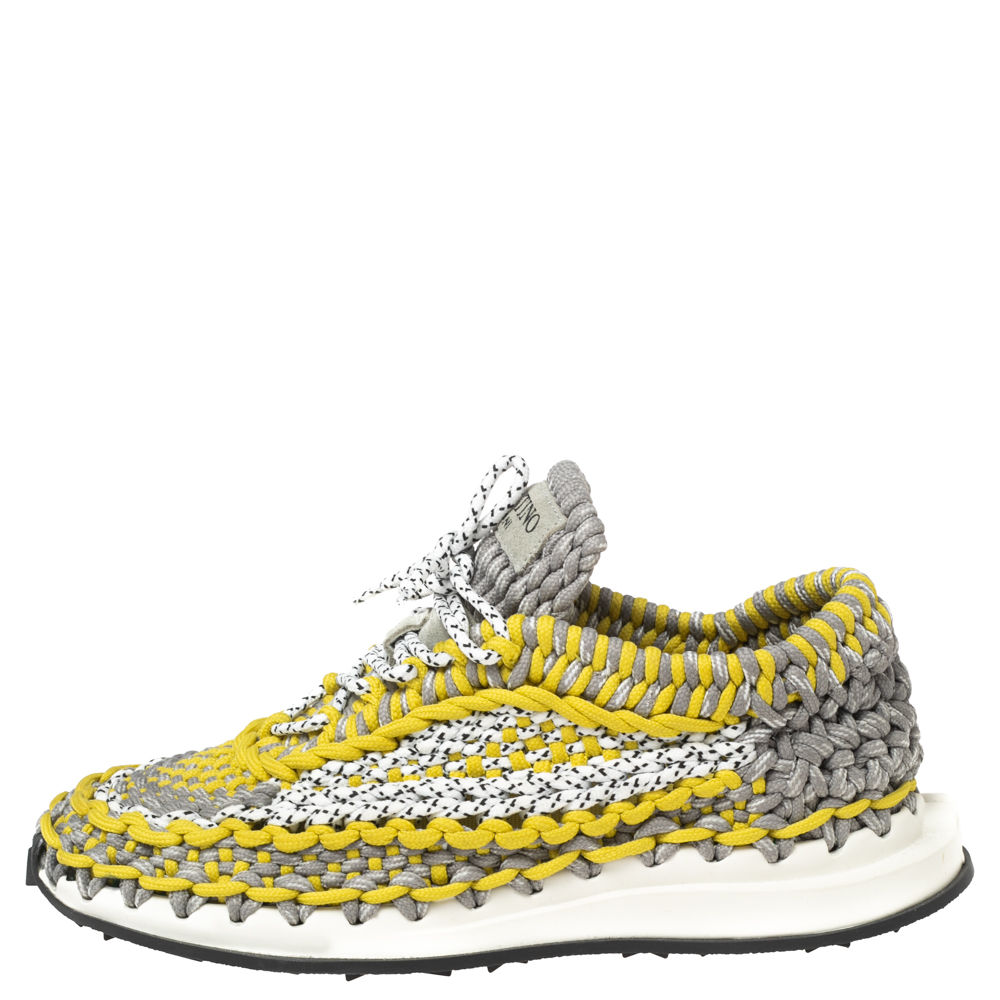 

Valentino Tricolor Woven Fabric Crochet Low-Top Sneakers Size, Yellow