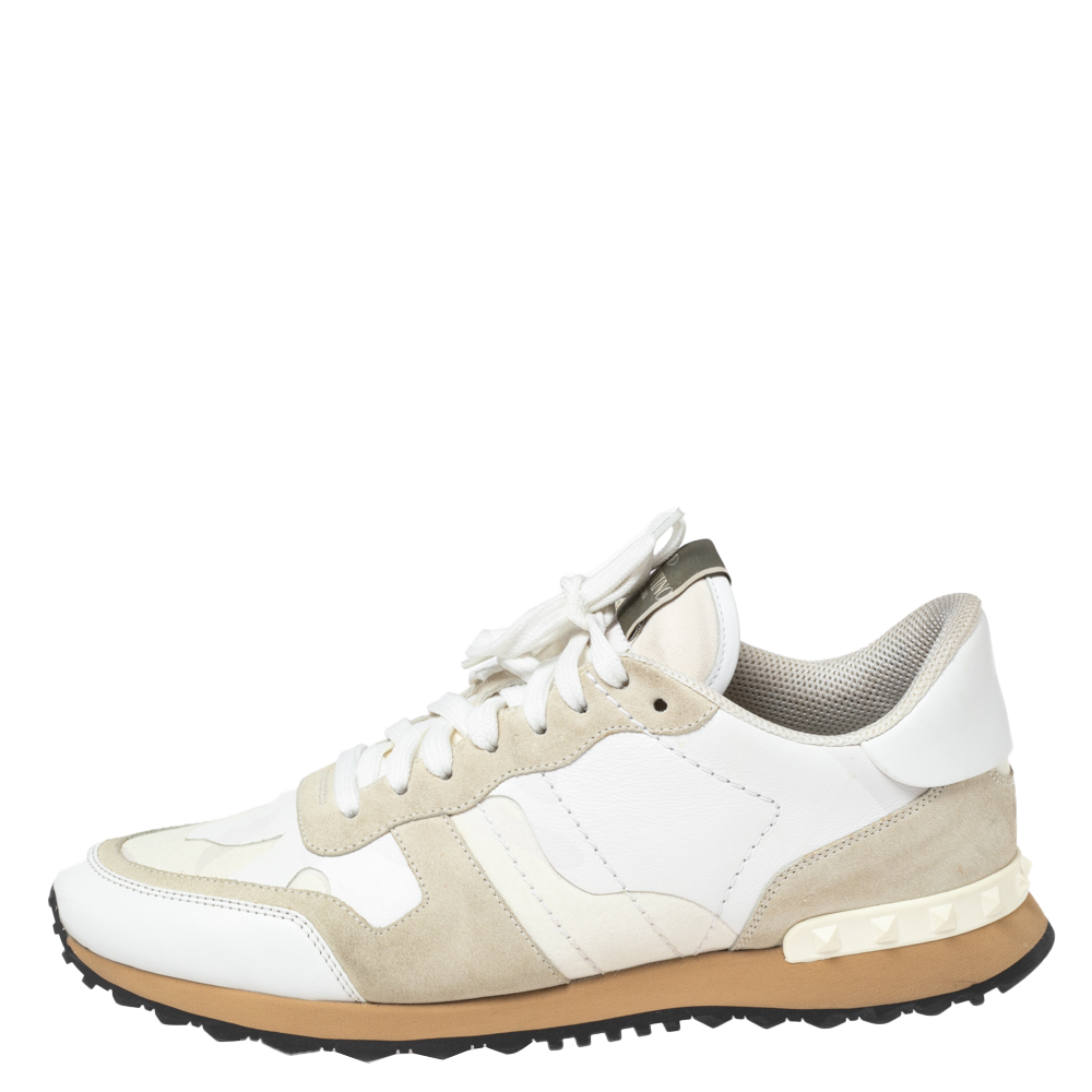 

Valentino White/Grey Leather And Suede Rockrunner Sneakers Size