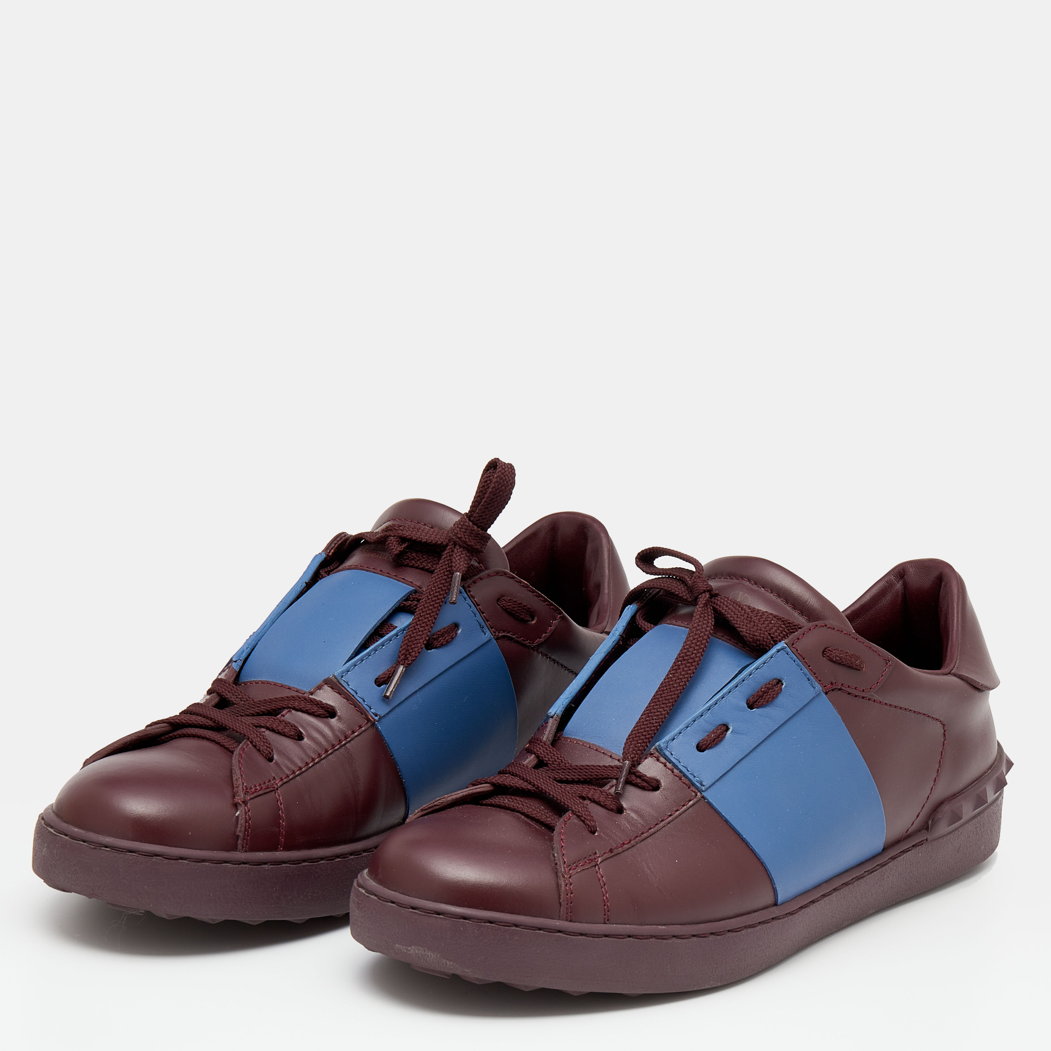 

Valentino Burgundy/Blue Leather Rockstud Low Top Sneakers Size