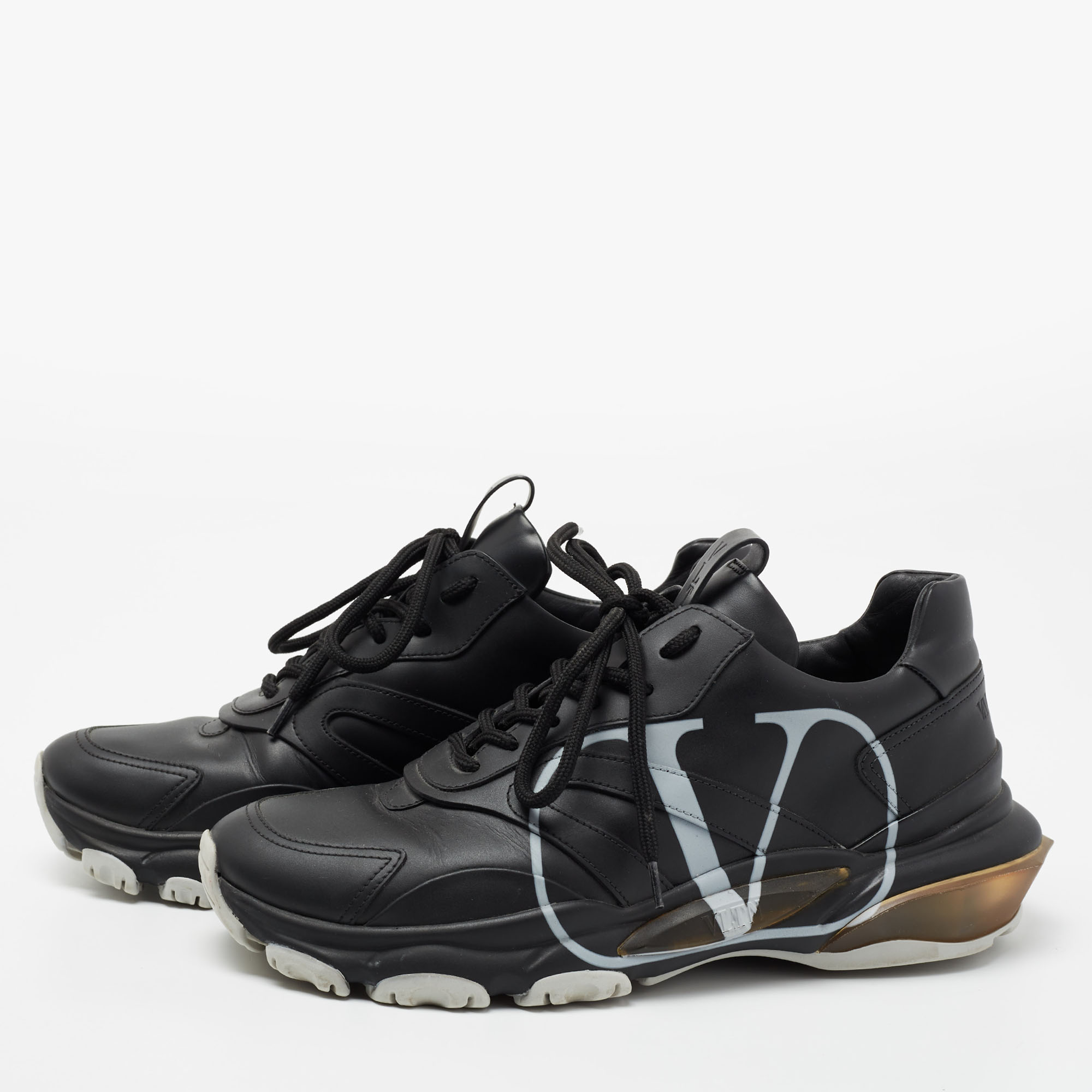 

Valentino Black Leather VLOGO Low-Top Sneakers Size