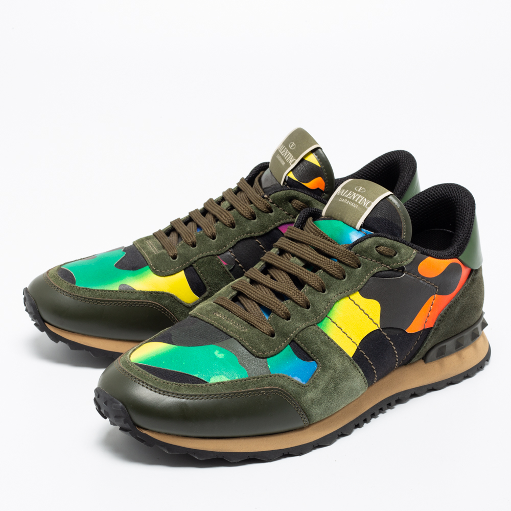 

Valentino Multicolor Camouflage Fabric And Leather Rockrunner Sneakers Size