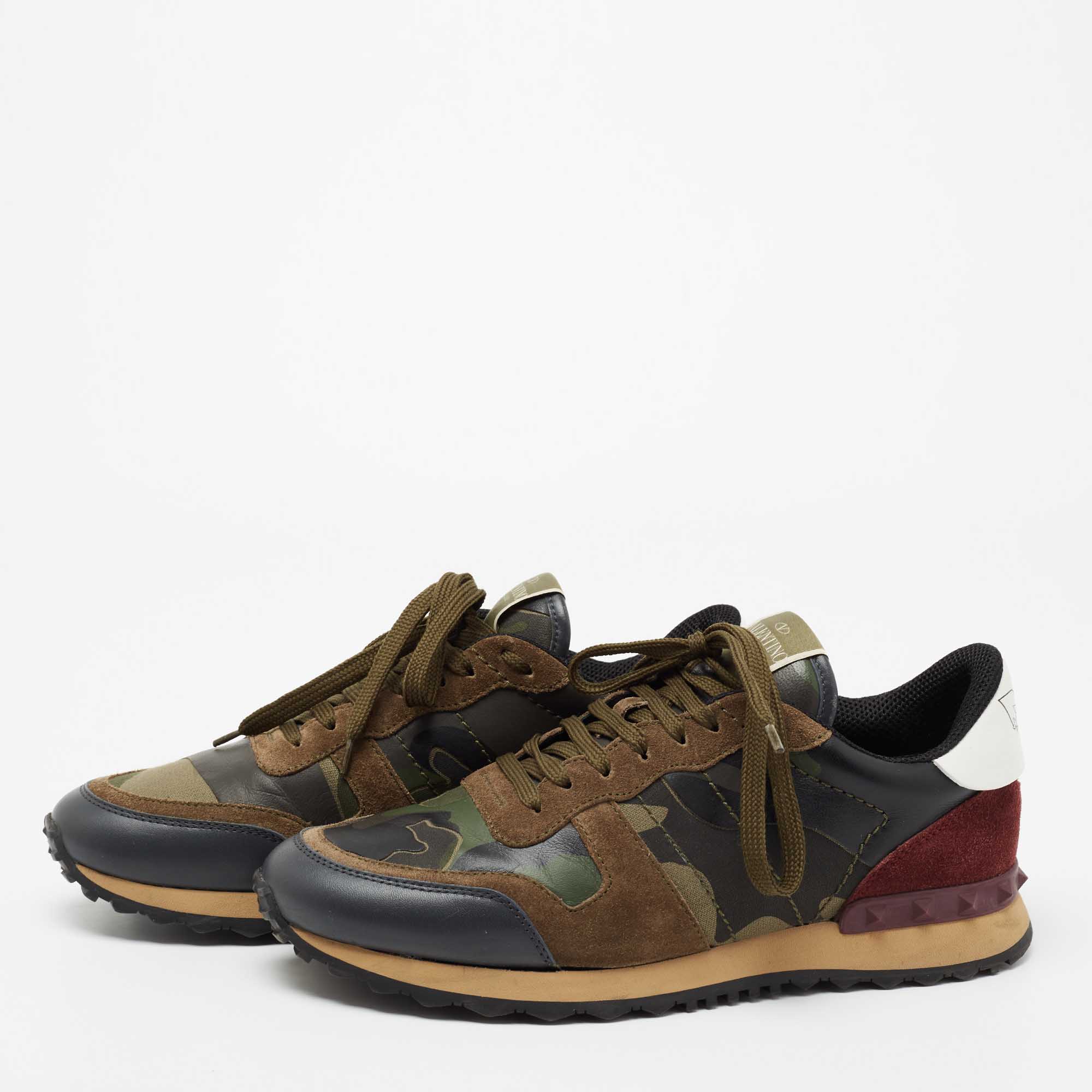 

Valentino Multicolor Camouflage Print Canvas, Leather and Suede Rockrunner Low-Top Sneakers Size