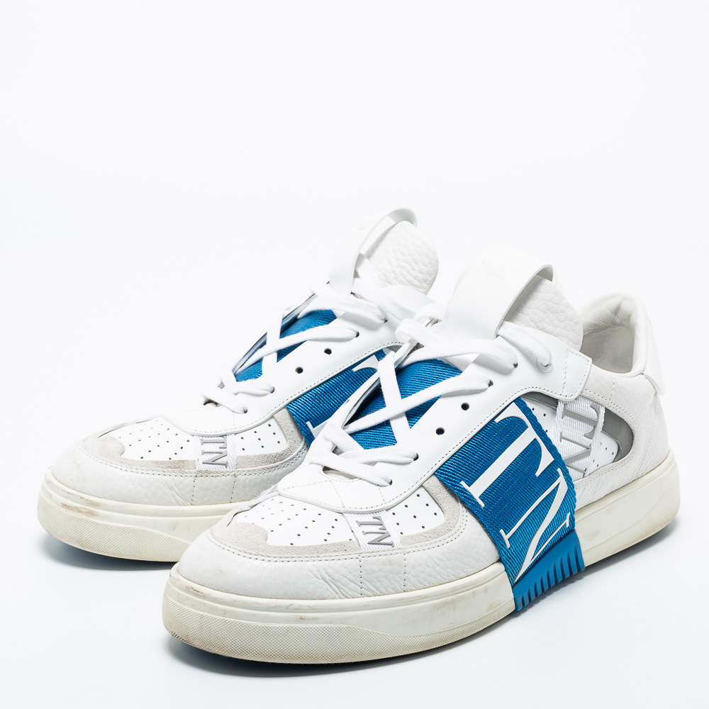 

Valentino White/Blue Leather Paneled Sneakers Size