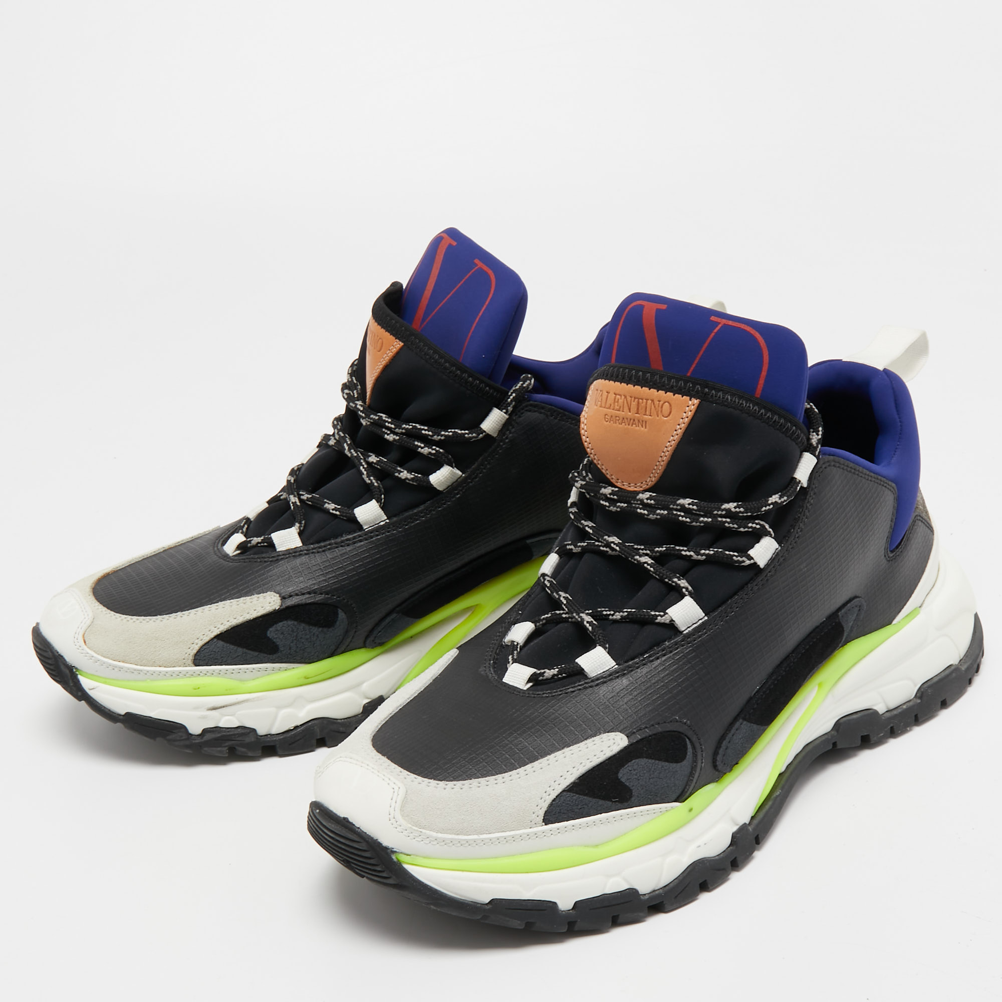 

Valentino Tricolor Leather and Suede Low Top Sneakers Size, Black