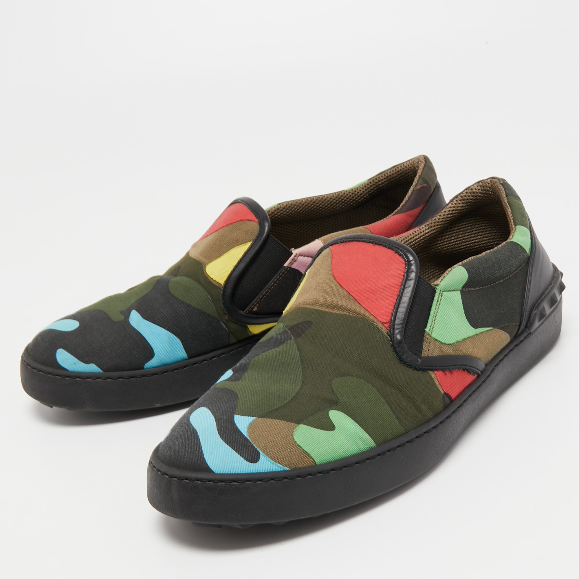 

Valentino Multicolor Camouflage Print Canvas And Leather Slip On Sneakers Size