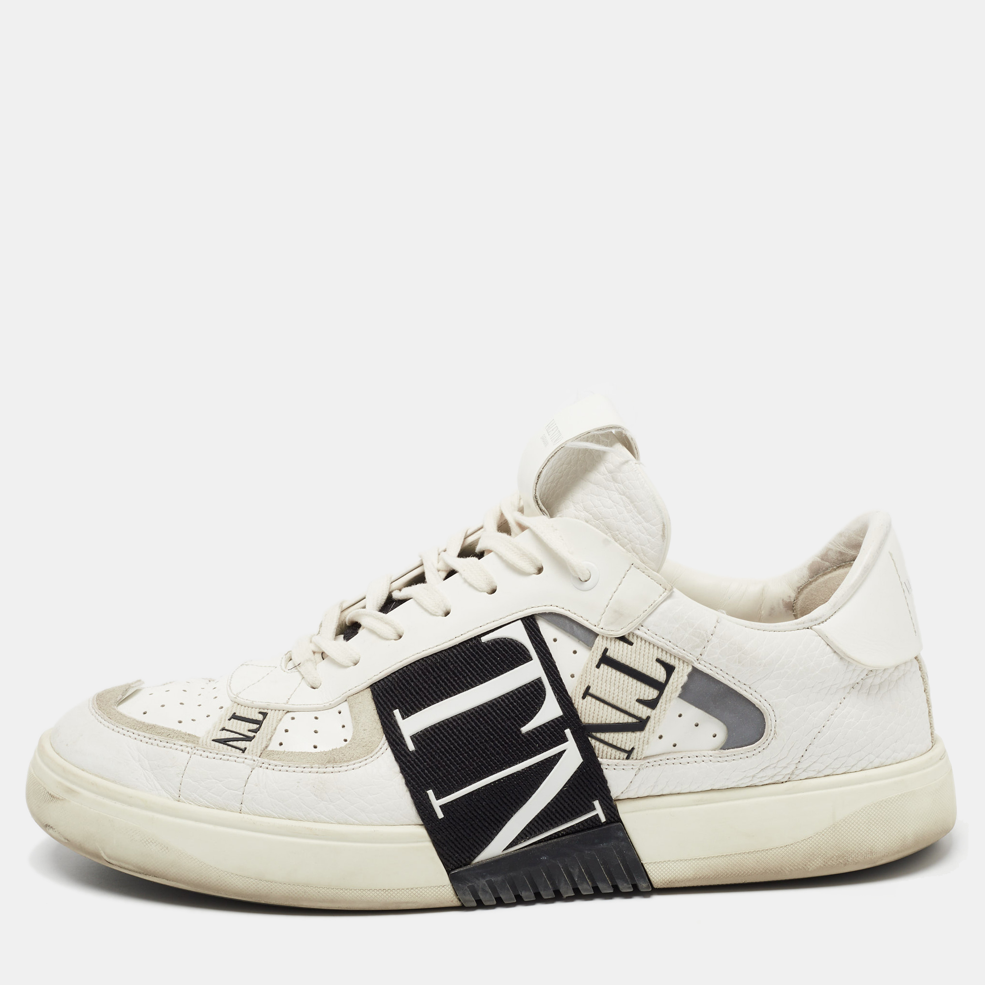 Pre-owned Valentino Garavani White Leather Vltn Sneakers Size 45