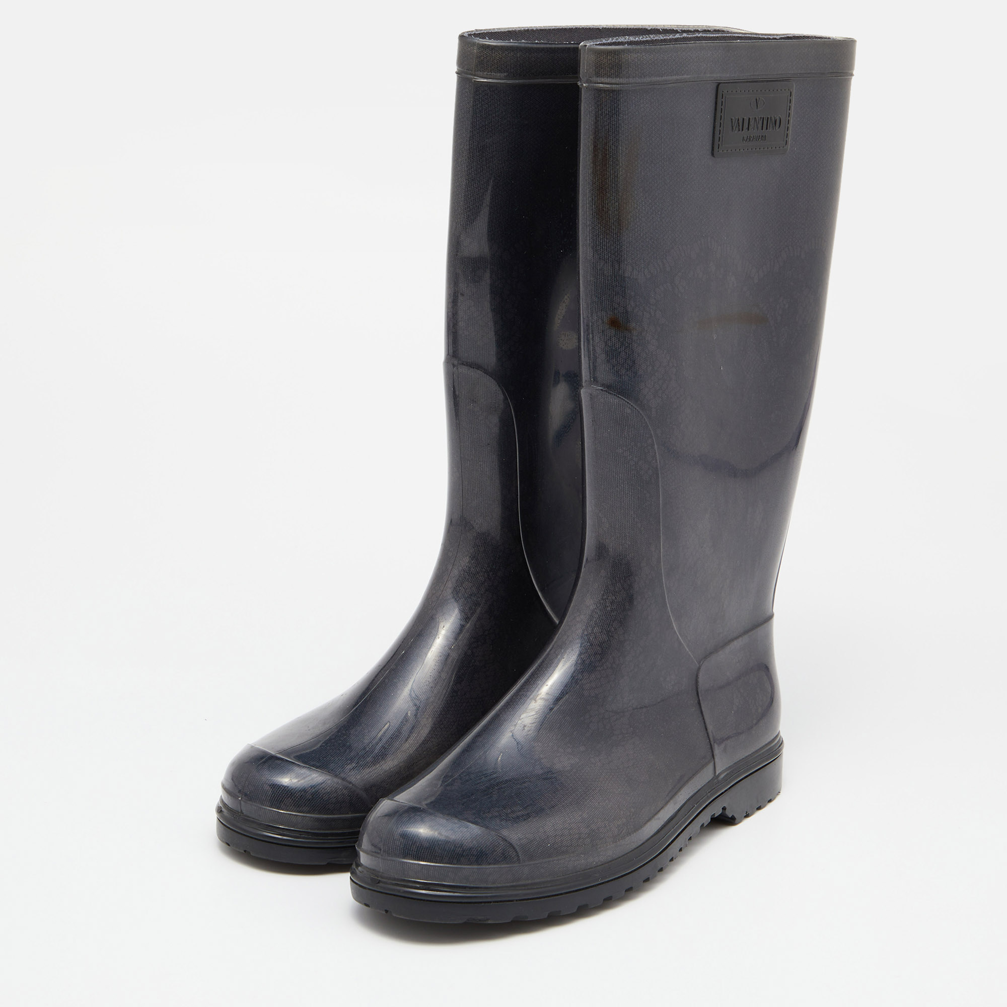 

Valentino Grey Lace Print Rubber Rain Boots Size