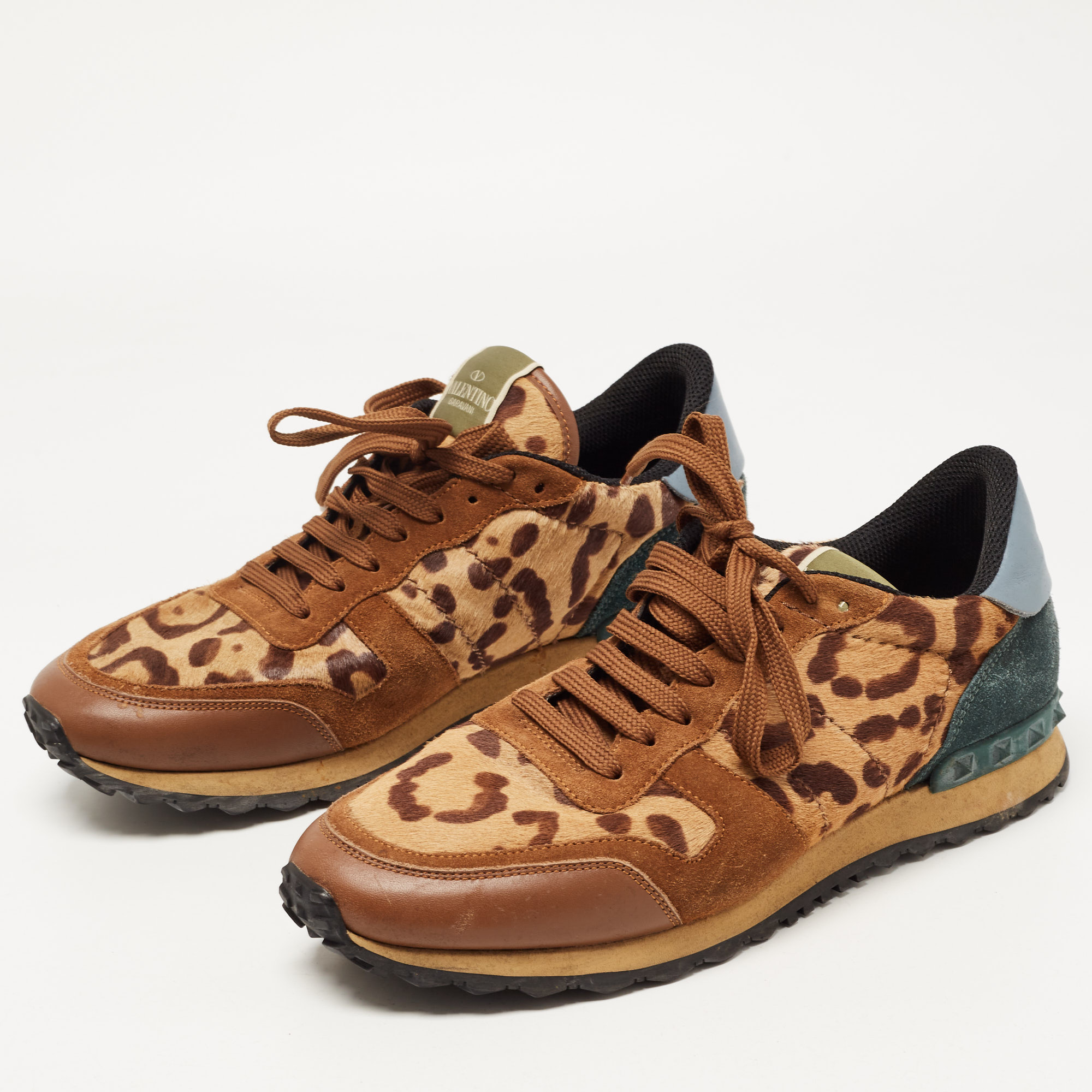 

Valentino Tricolor Leopard Print Calf Hair and Leather Rockrunner Sneakers Size, Brown