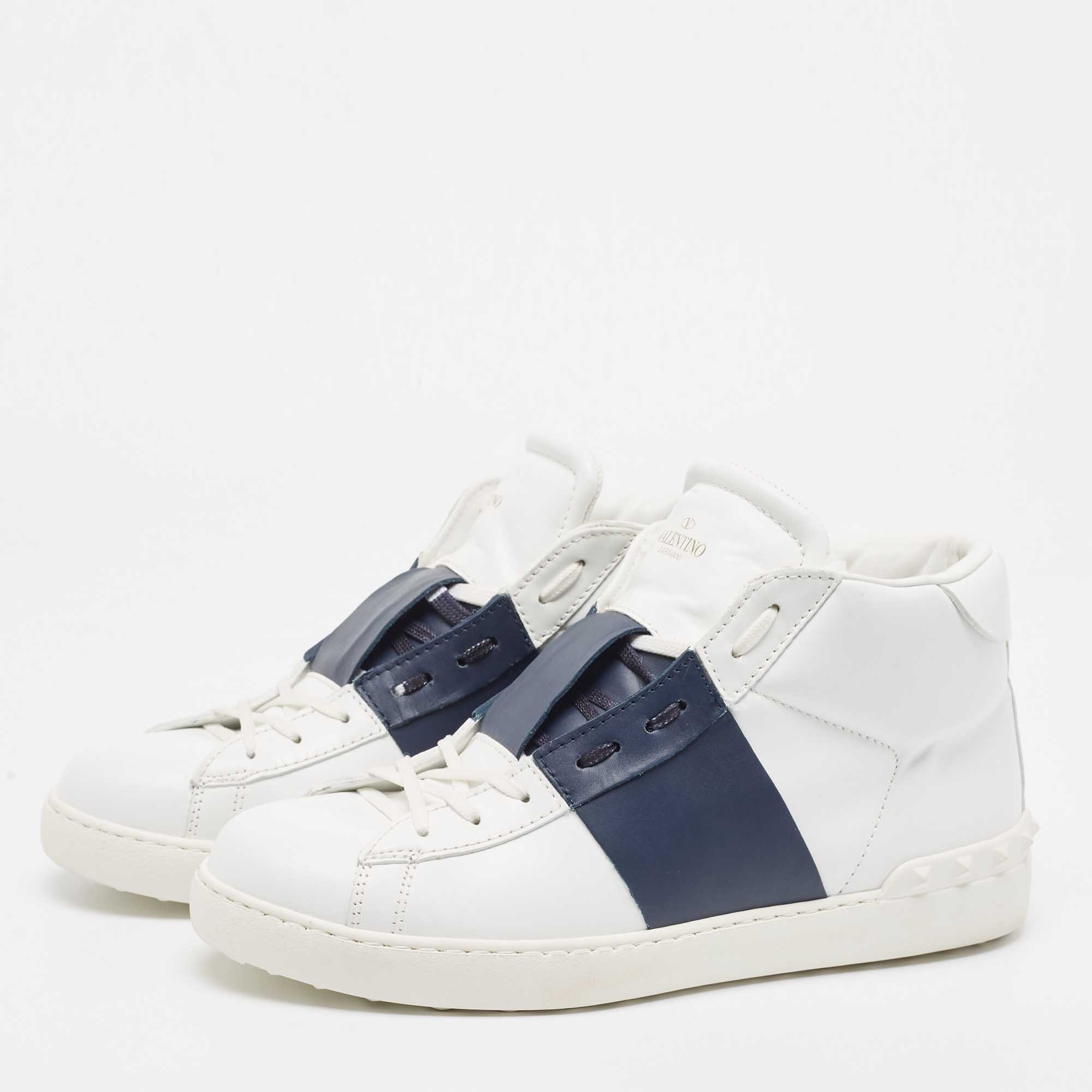 

Valentino White/Navy Blue Leather Open High Sneakers Size