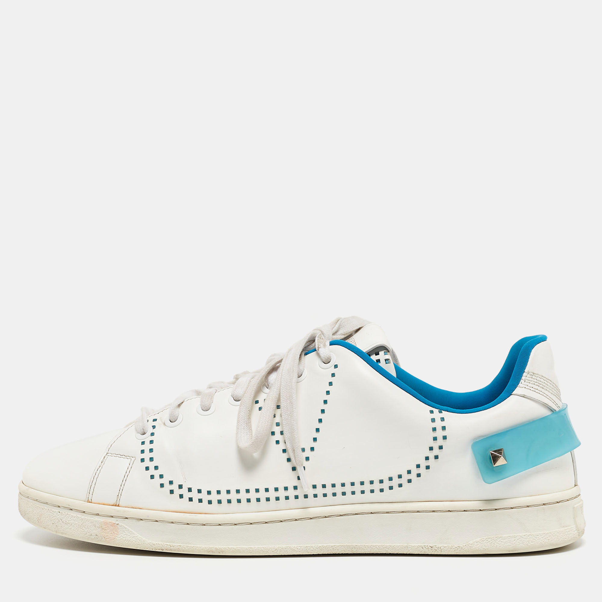 Pre-owned Valentino Garavani White/blue Leather Backnet Sneakers Size 41