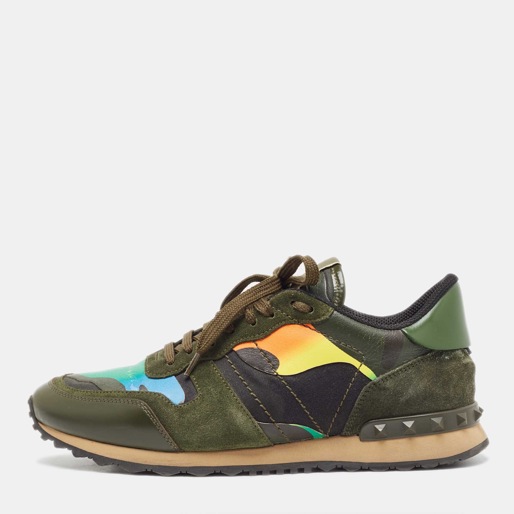 

Valentino Multicolor Camo Print Leather and Suede Rockrunner Sneakers Size