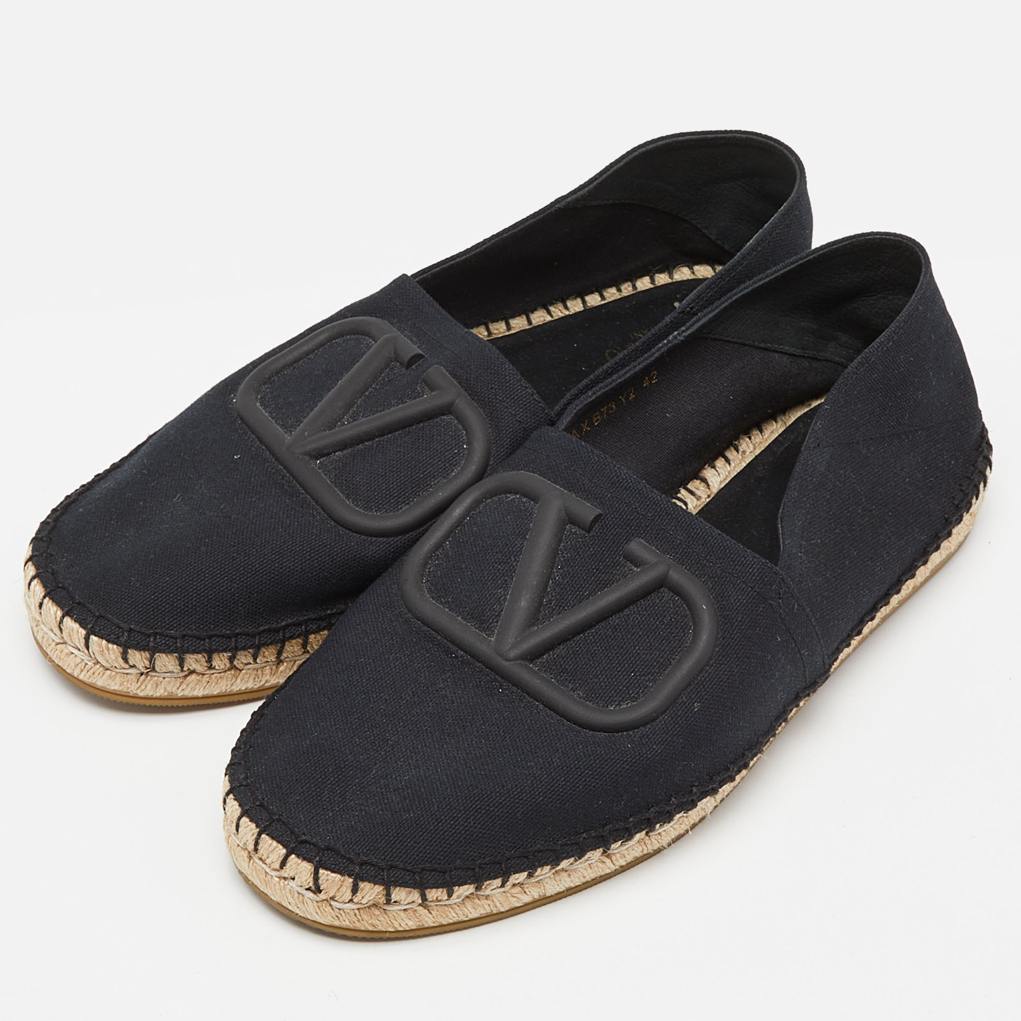 

Valentino Black Canvas VLogo Slip On Espadrilles Loafers Size