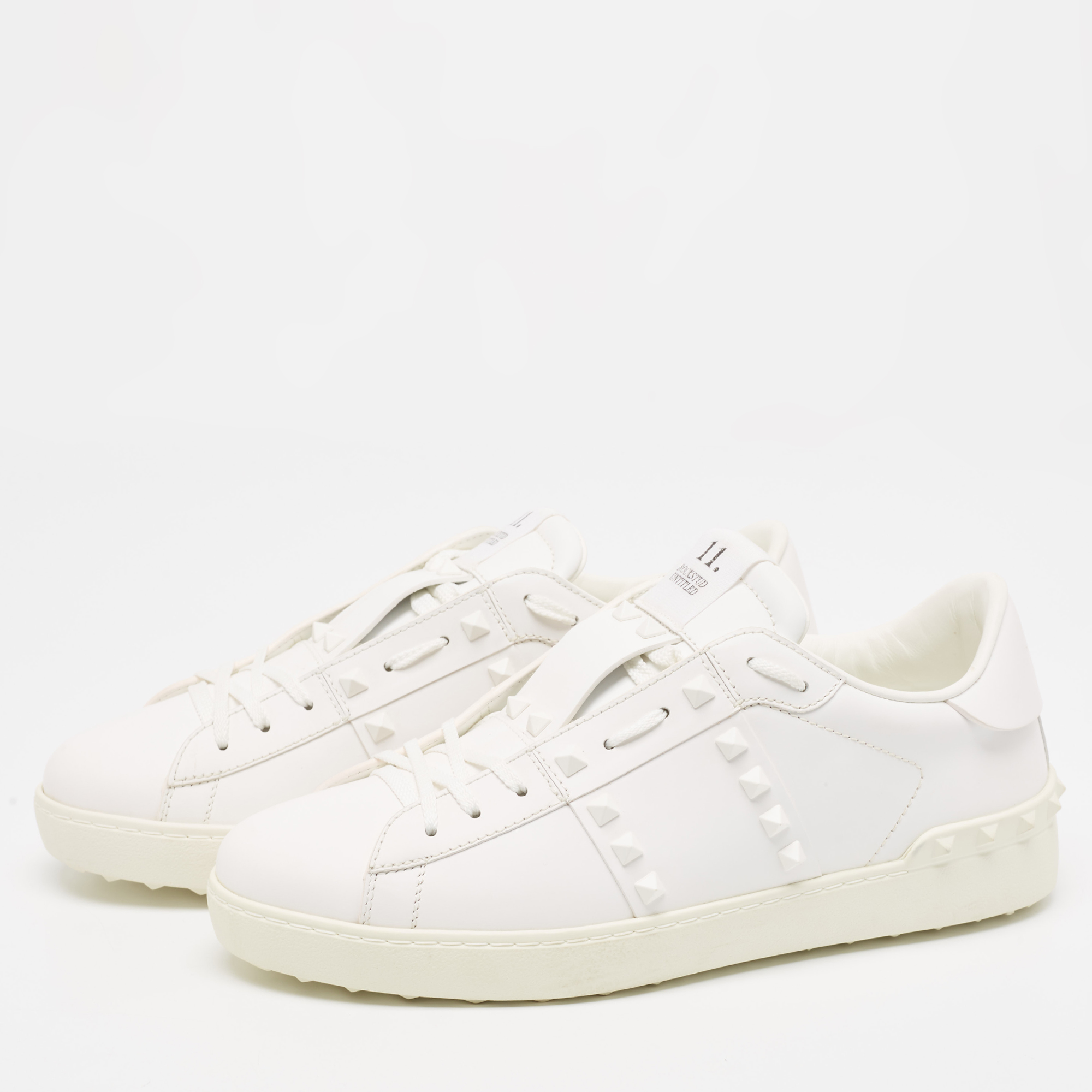 

Valentino White Leather Ruckstud Low Top Sneakers Size