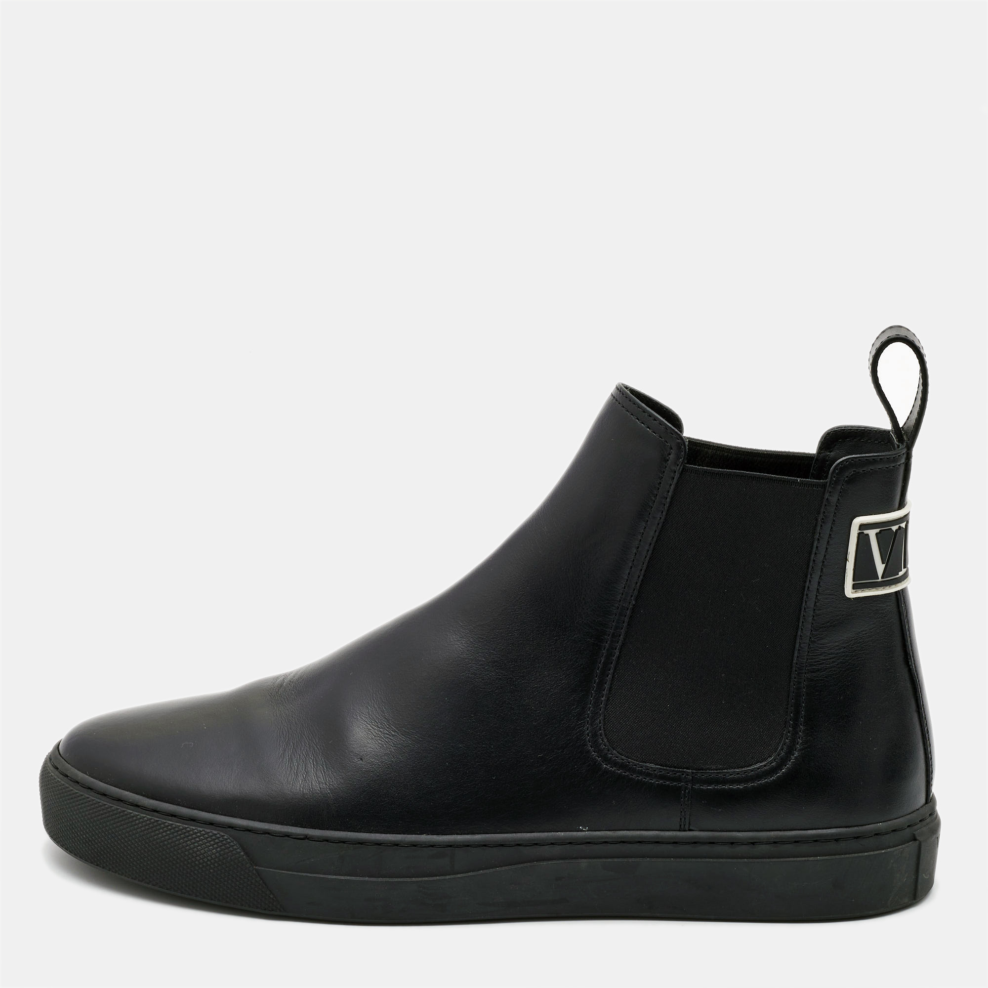 Pre-owned Valentino Garavani Black Leather Vltn High Top Sneakers Size 42
