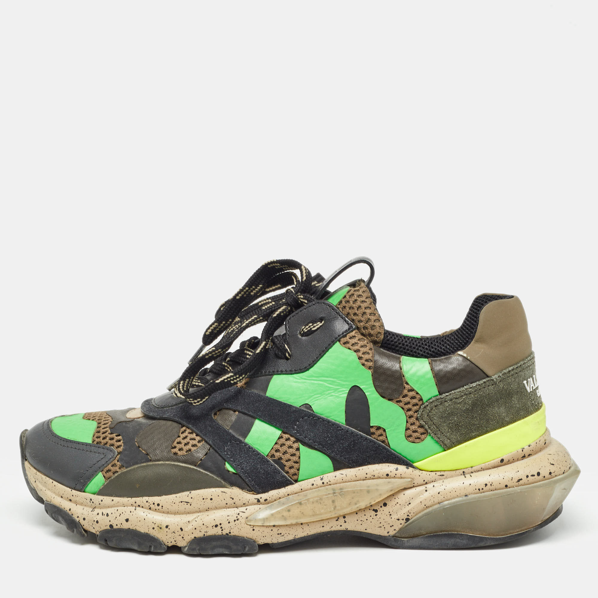 

Valentino Multicolor Leather and Mesh Camouflage Bounce Low Top Sneakers Size
